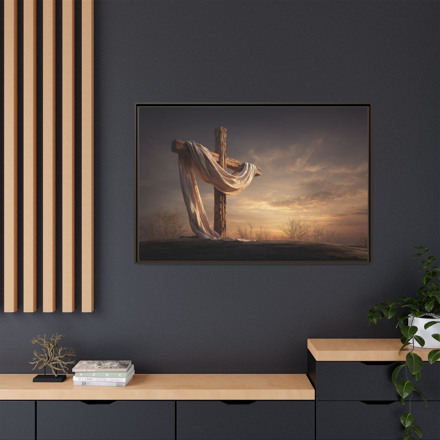 Rustic Cross Wall Art with Draped Fabric | Inspirational Decor