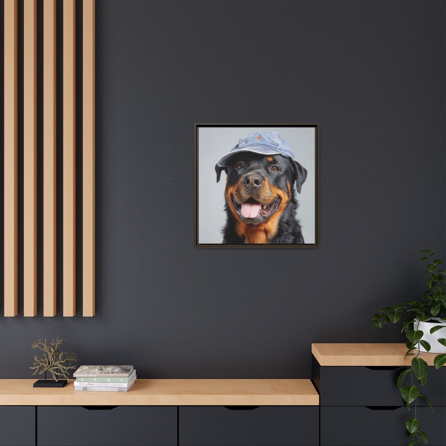 Whimsical Rottweiler Art - Denim Hat Dog Portrait
