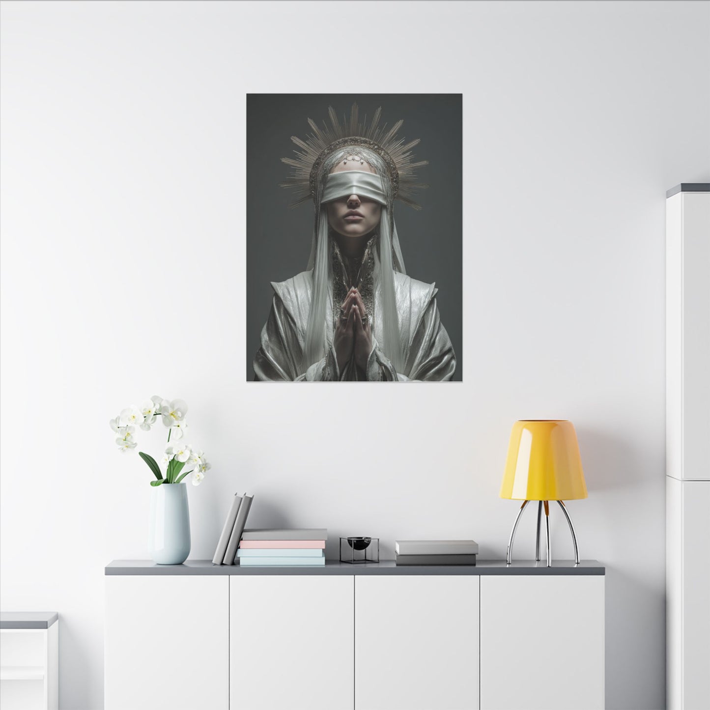 Ethereal Blindfolded Saint Art | Spiritual Home Decor