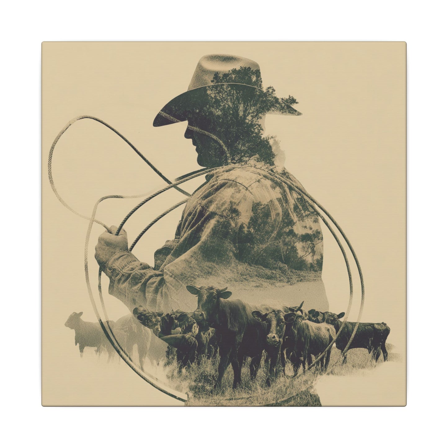 Lone Cowboy Silhouette Art - Vintage Western Charm