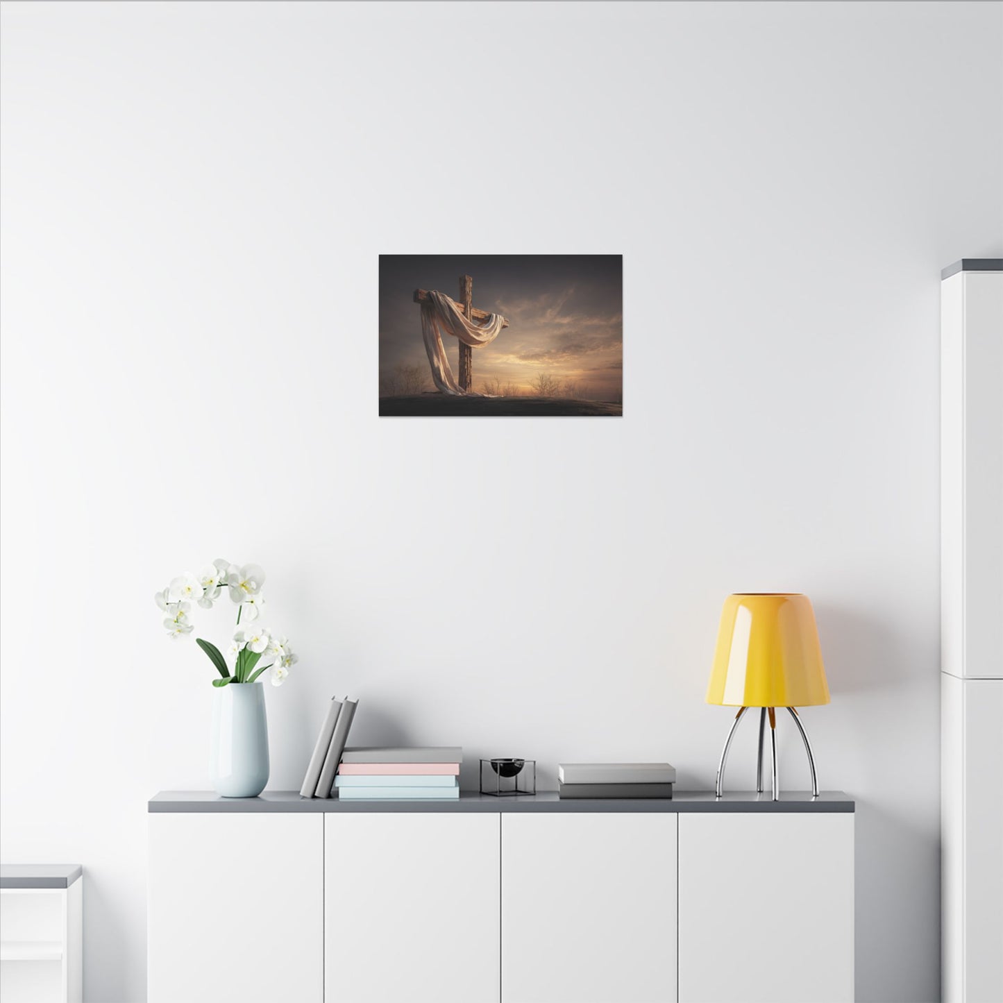 Rustic Cross Wall Art with Draped Fabric | Inspirational Decor