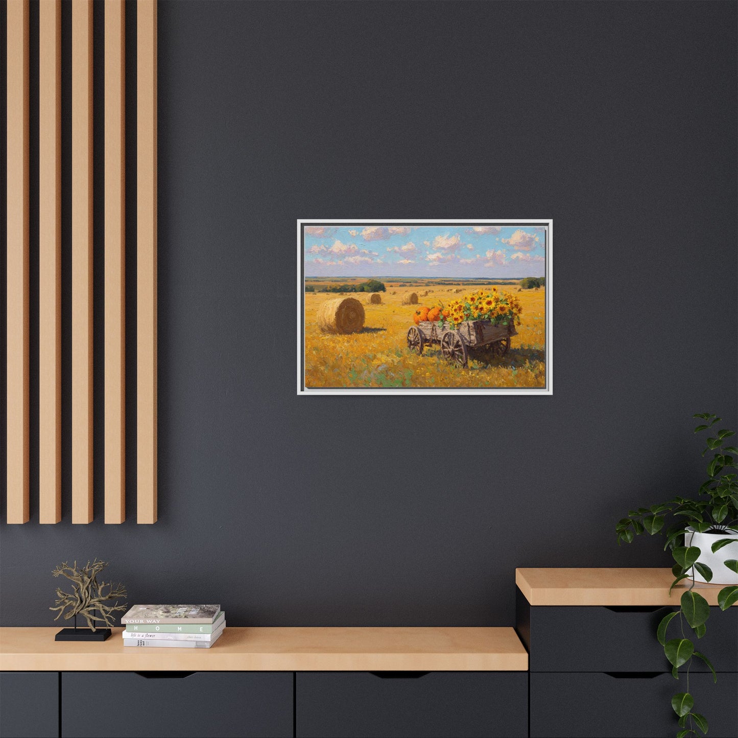 Sunflower Harvest Wagon Decor | Rustic Farm Art for Home