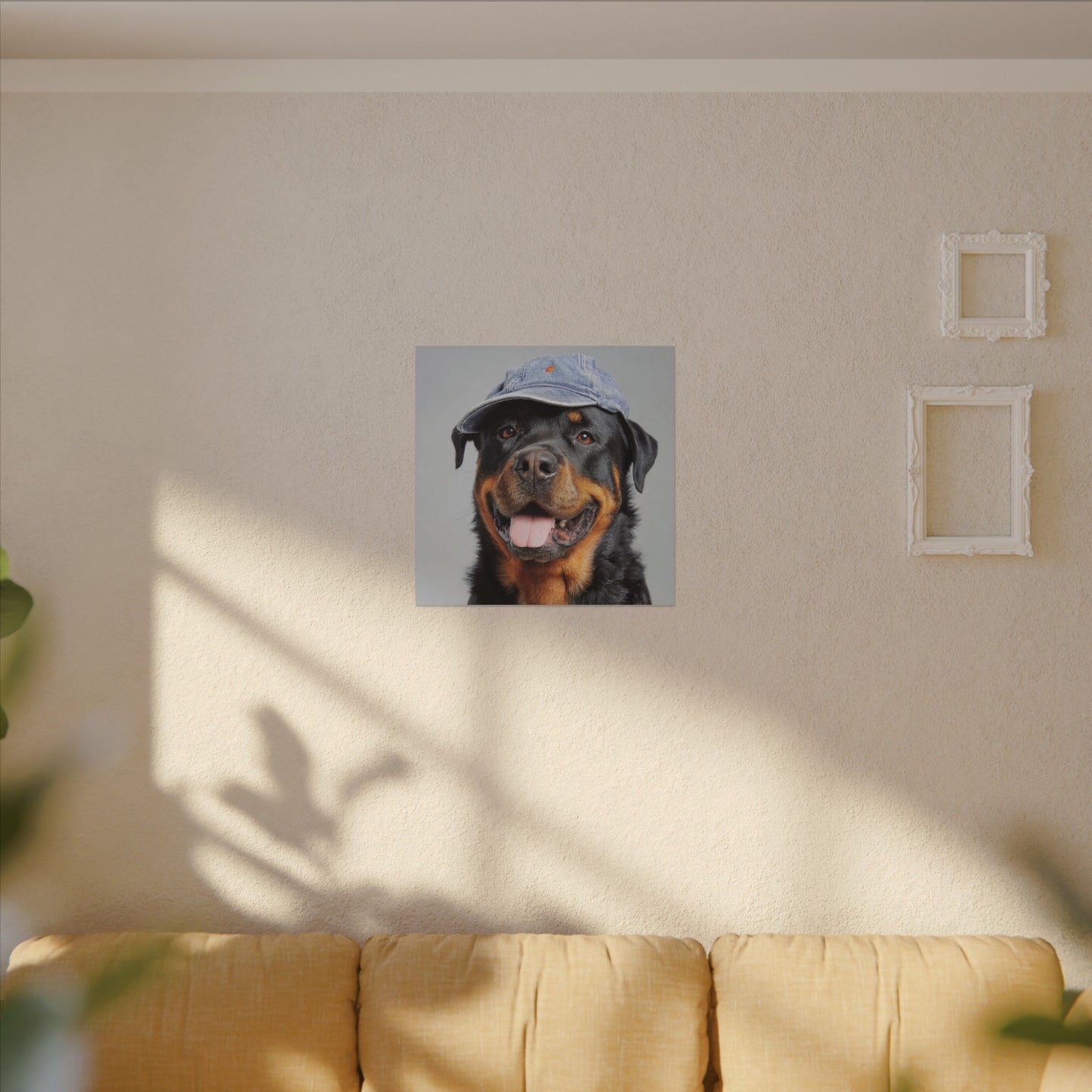 Whimsical Rottweiler Art - Denim Hat Dog Portrait