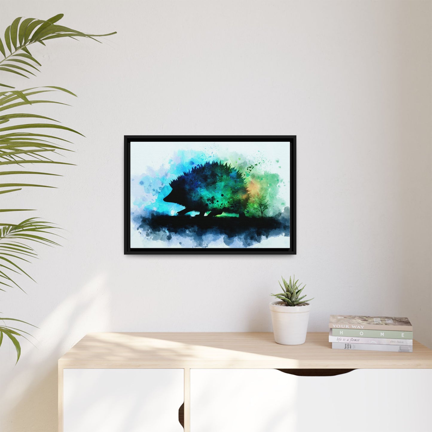 Hedgehog Silhouette Watercolor Art | Nature-Inspired Home Decor