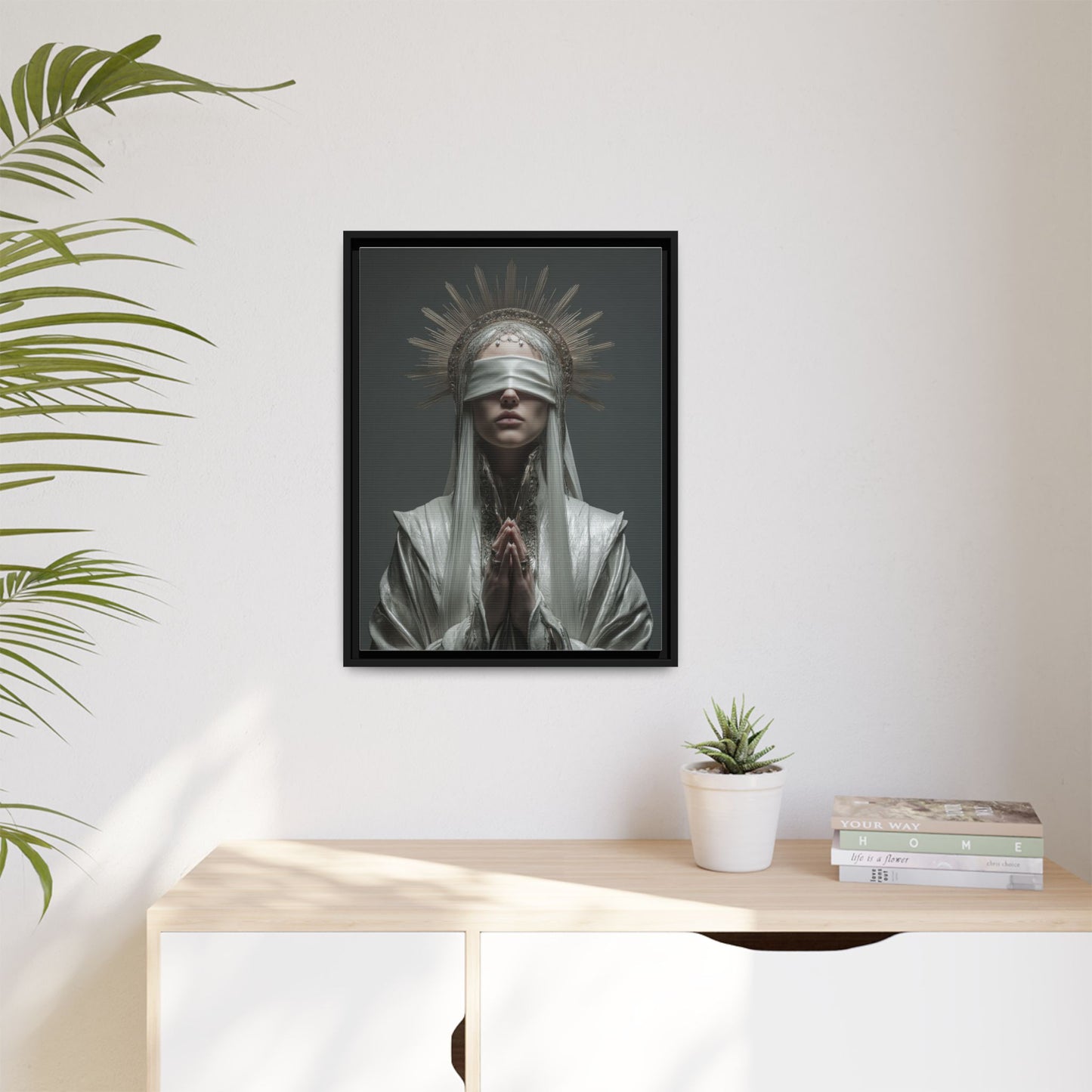Ethereal Blindfolded Saint Art | Spiritual Home Decor