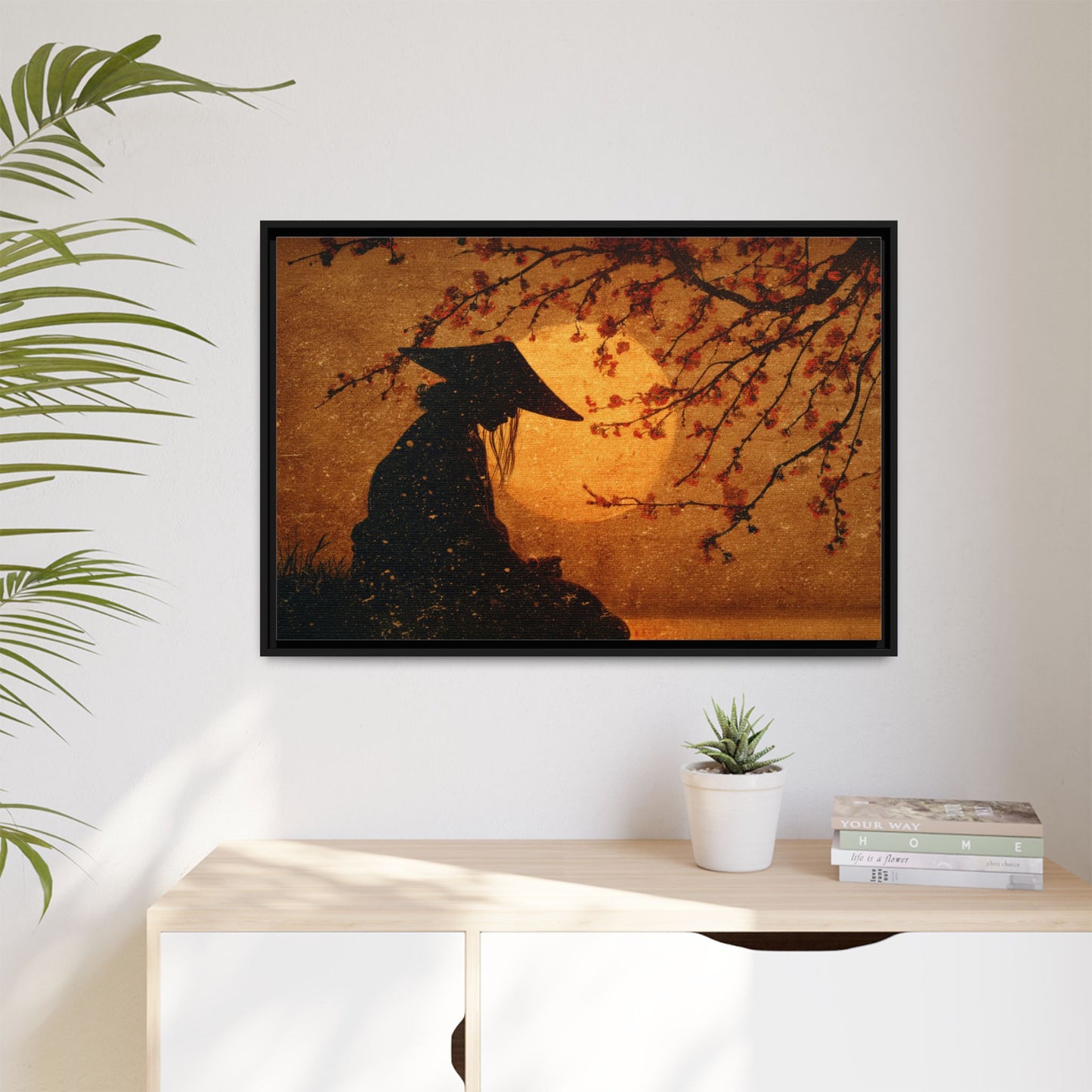 Serene Silhouette of Contemplation | Asian-Inspired Artwork