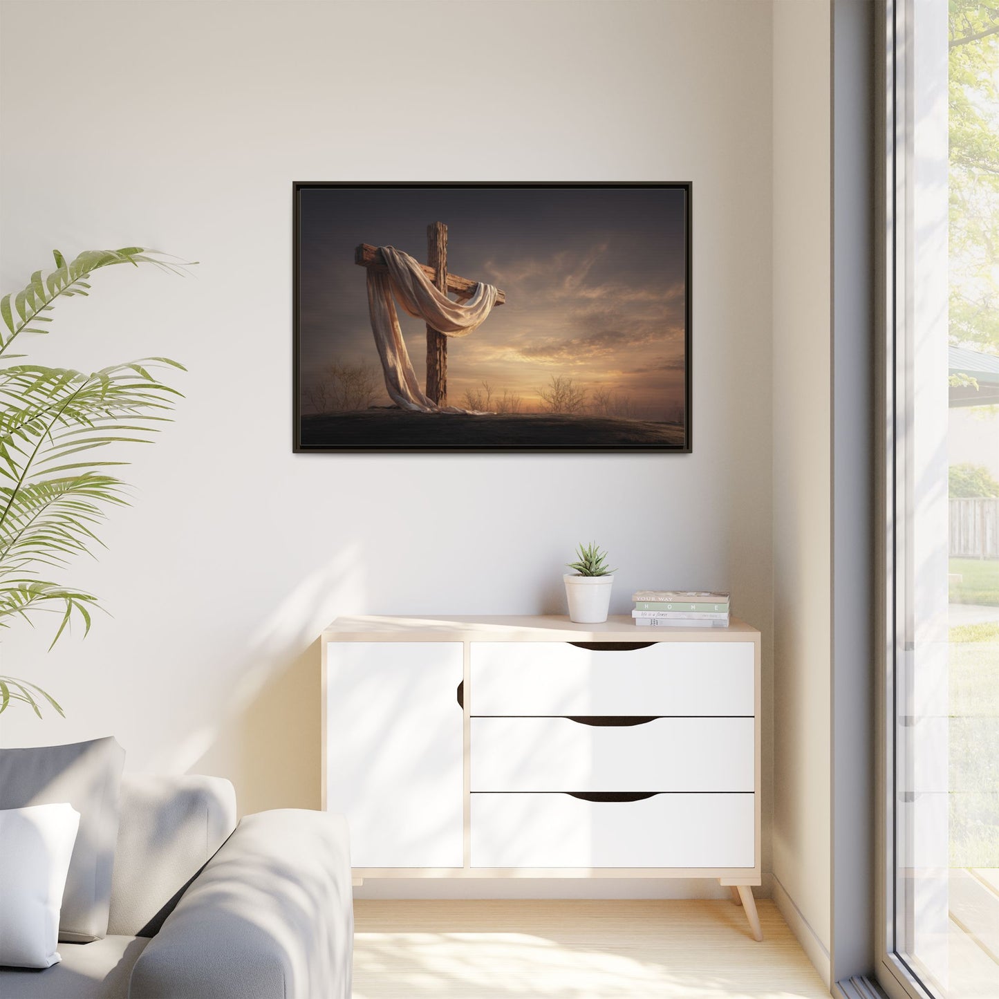 Rustic Cross Wall Art with Draped Fabric | Inspirational Decor