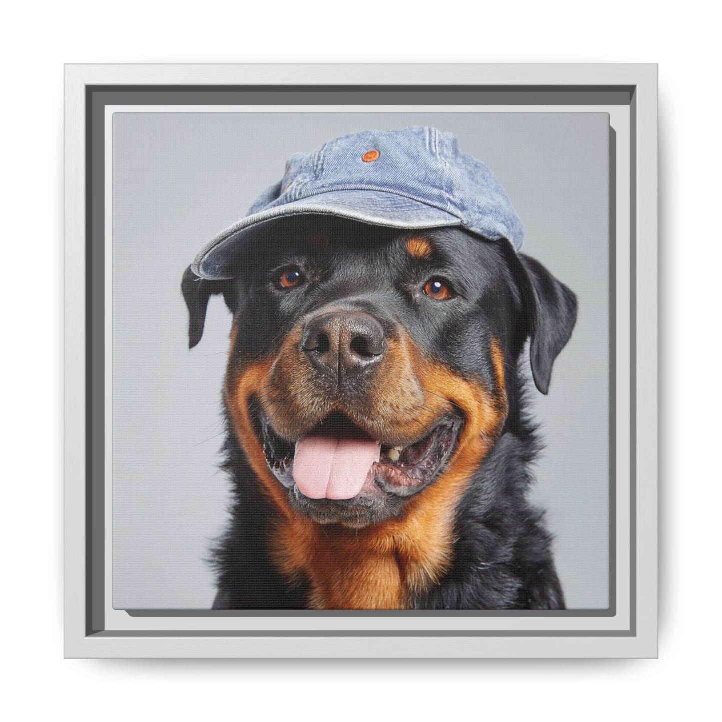 Whimsical Rottweiler Art - Denim Hat Dog Portrait