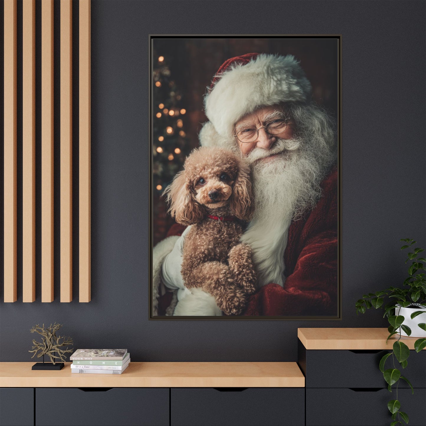 Heartwarming Santa and Poodle Artwork – Holiday Home Décor