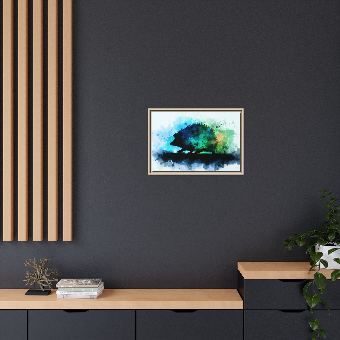 Hedgehog Silhouette Watercolor Art | Nature-Inspired Home Decor