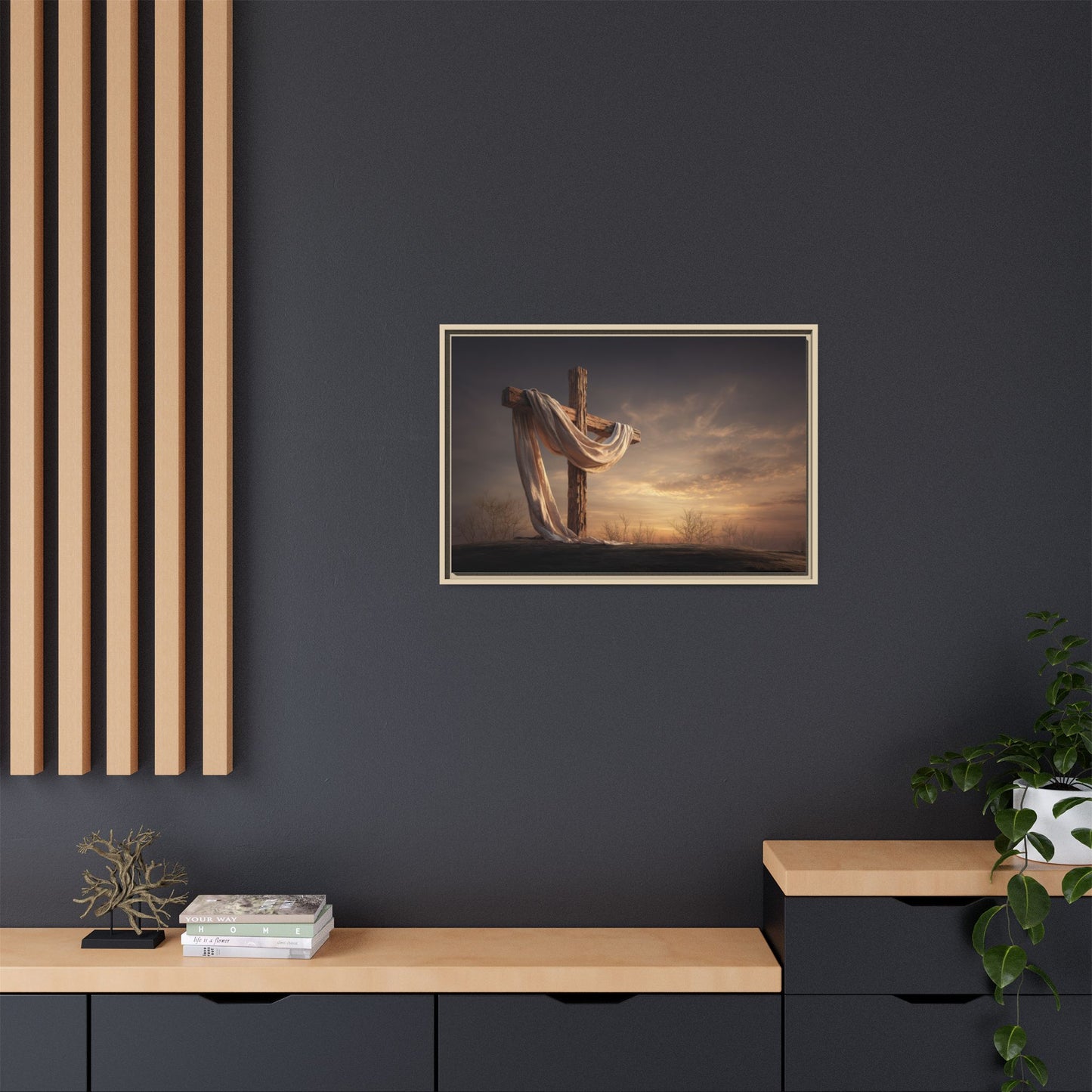 Rustic Cross Wall Art with Draped Fabric | Inspirational Decor