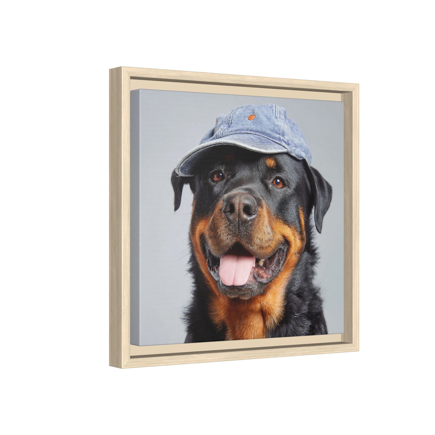 Playful Rottweiler Portrait | Dog Art in Denim Cap