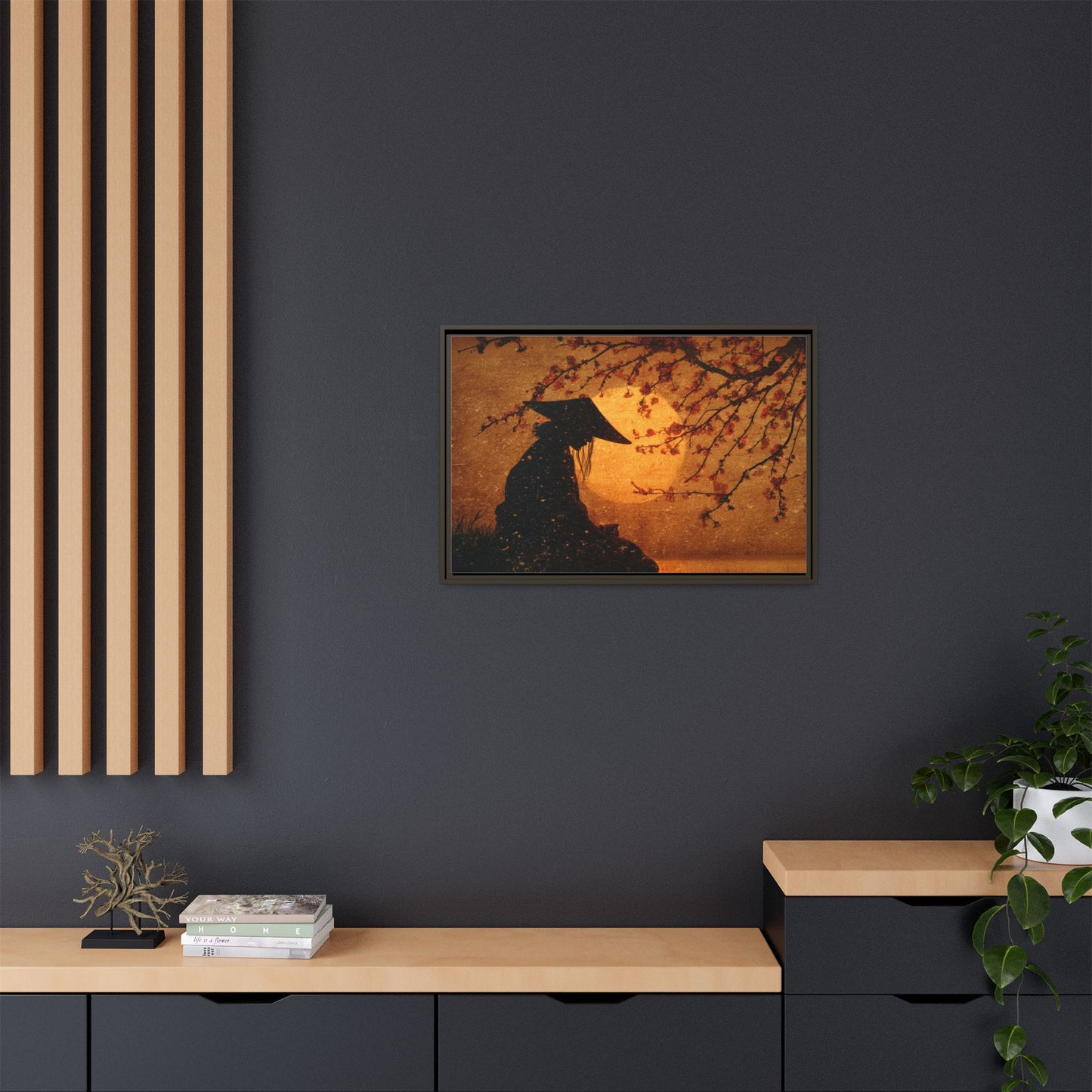 Serene Silhouette of Contemplation | Asian-Inspired Artwork
