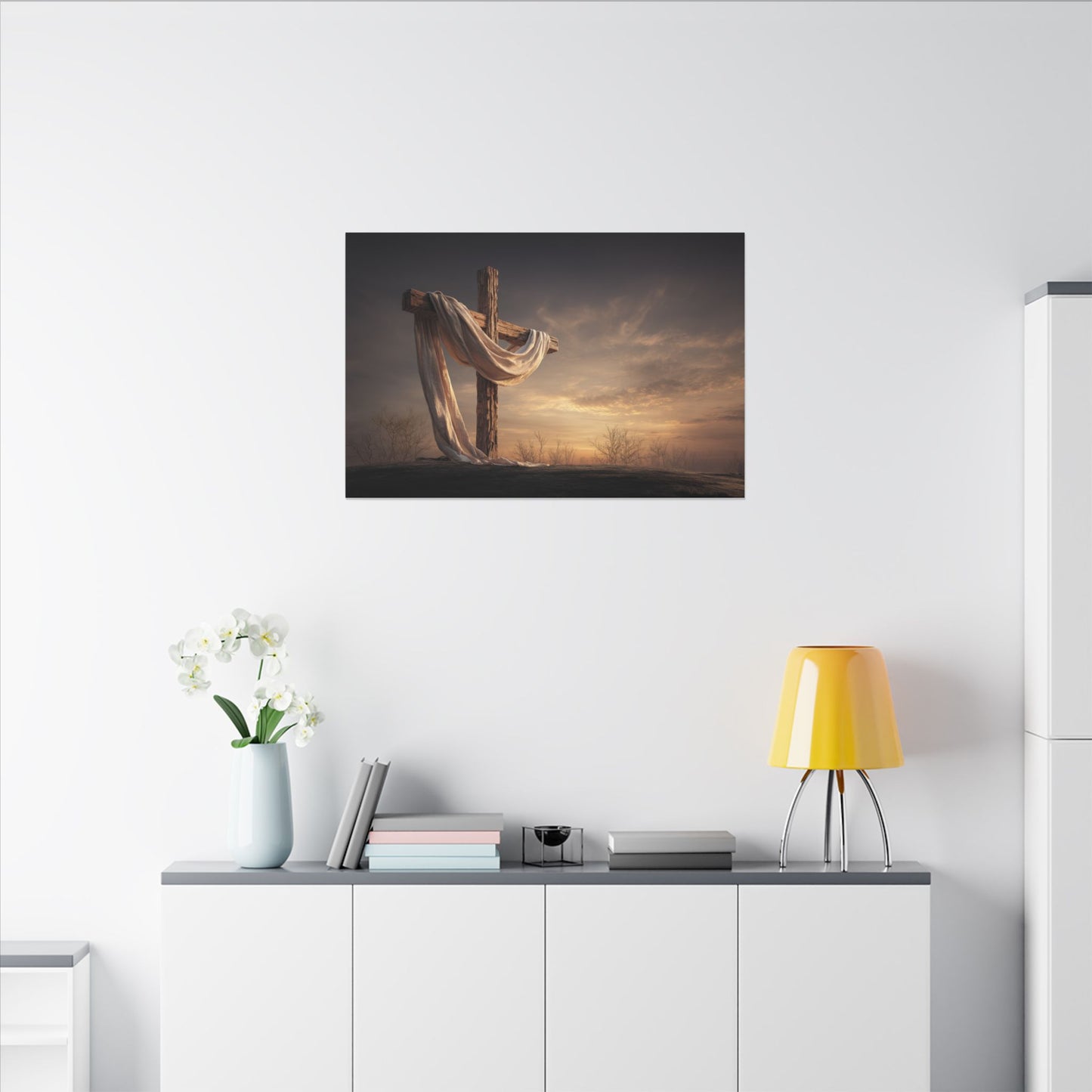 Rustic Cross Wall Art with Draped Fabric | Inspirational Decor