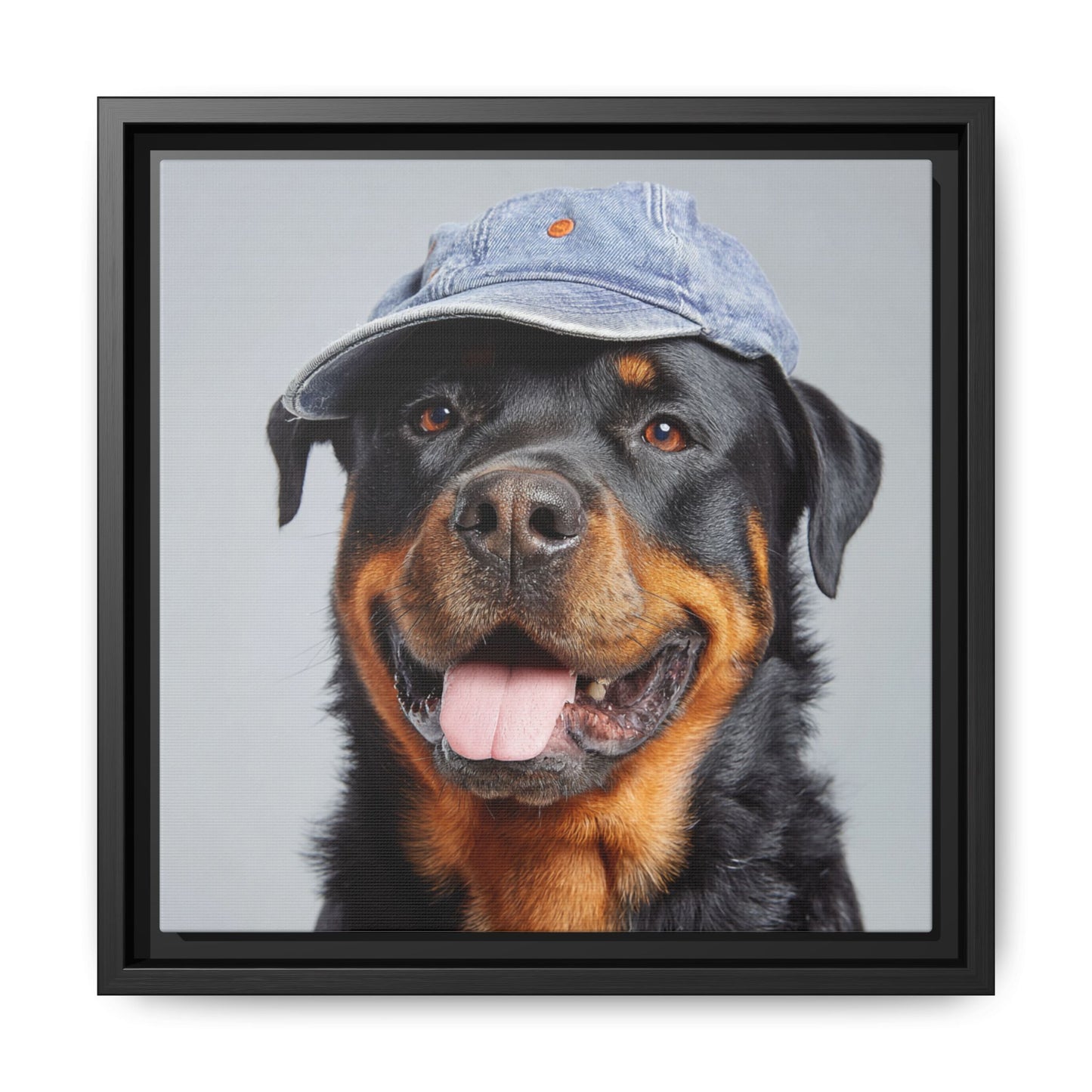 Playful Rottweiler Portrait | Dog Art in Denim Cap