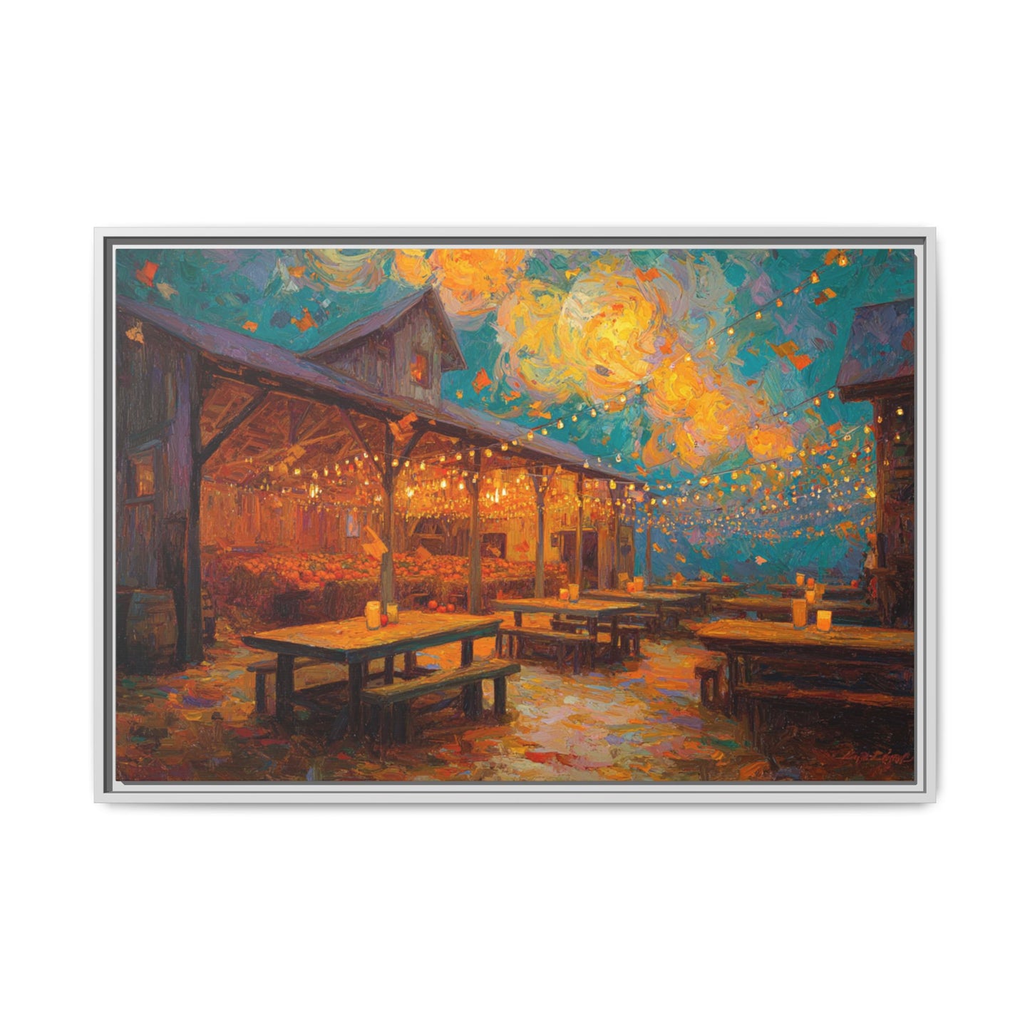 Autumn Festival Night Scene - Colorful Impressionist Art