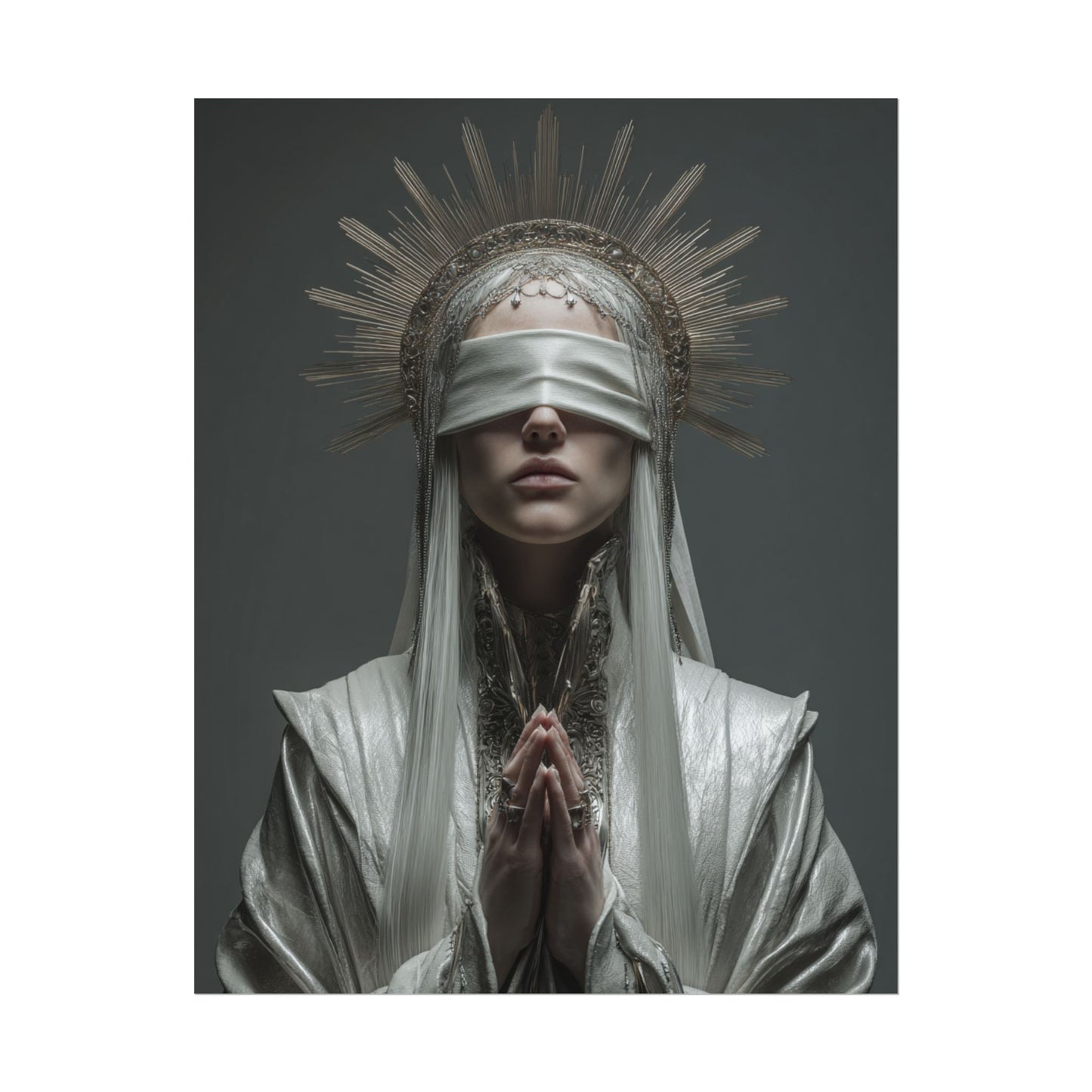 Ethereal Blindfolded Saint Art | Spiritual Home Decor