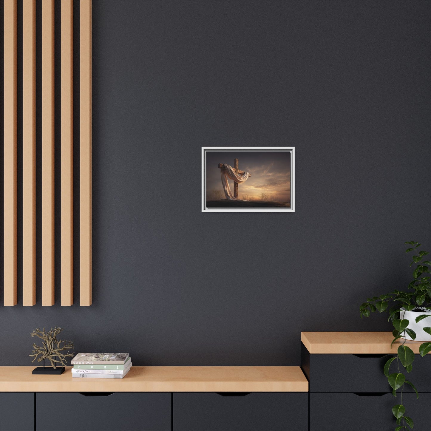 Rustic Cross Wall Art with Draped Fabric | Inspirational Decor