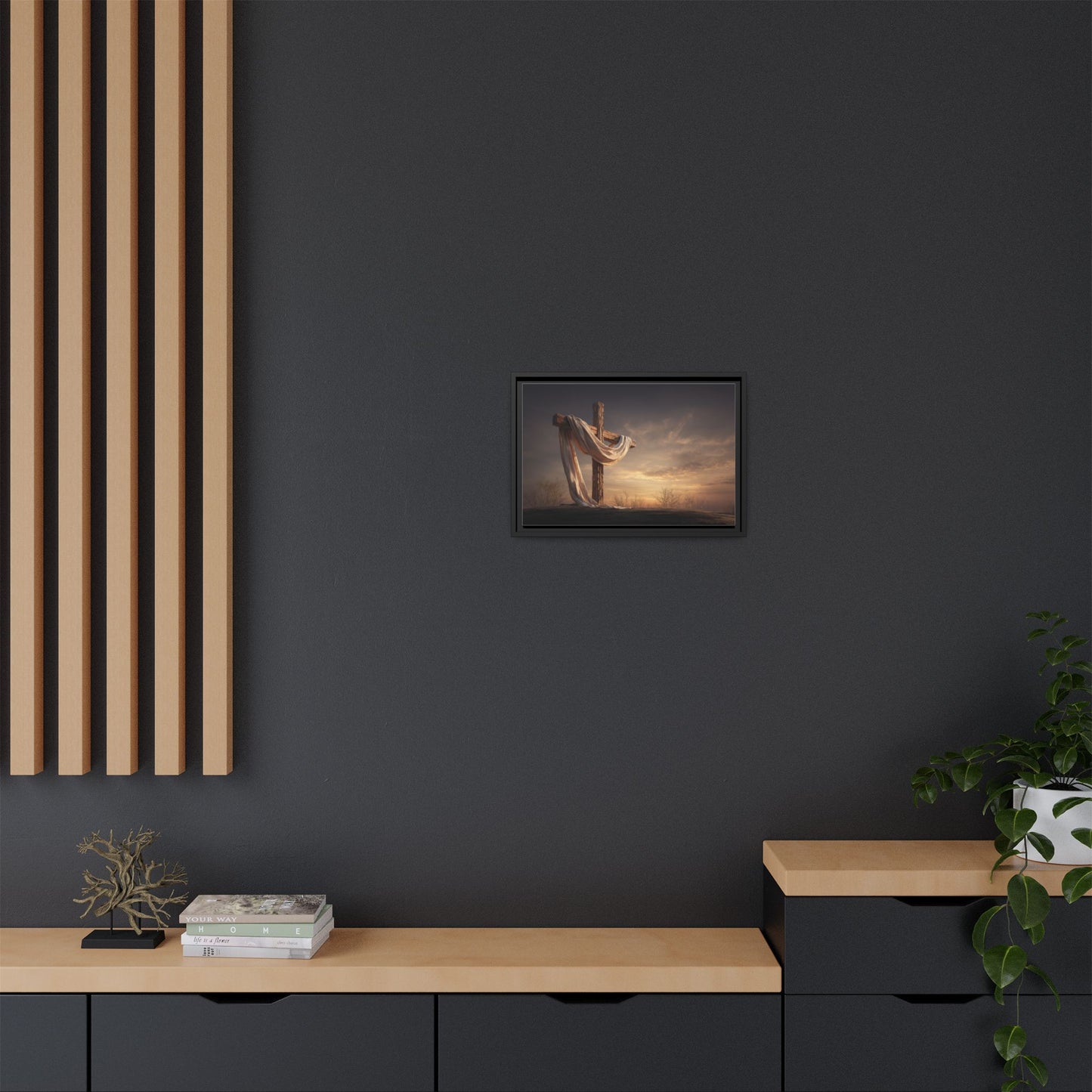 Rustic Cross Wall Art with Draped Fabric | Inspirational Decor