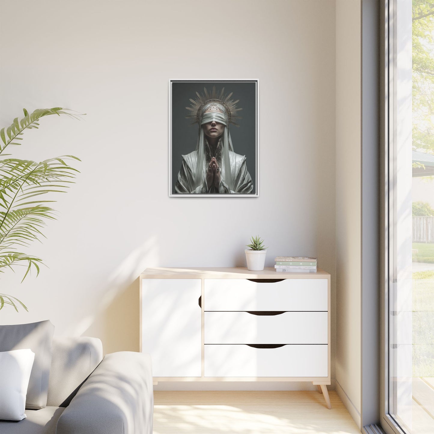 Ethereal Blindfolded Saint Art | Spiritual Home Decor