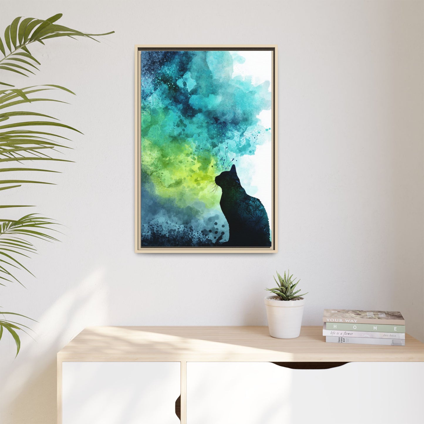 Whimsical Cat Silhouette Watercolor Artwork