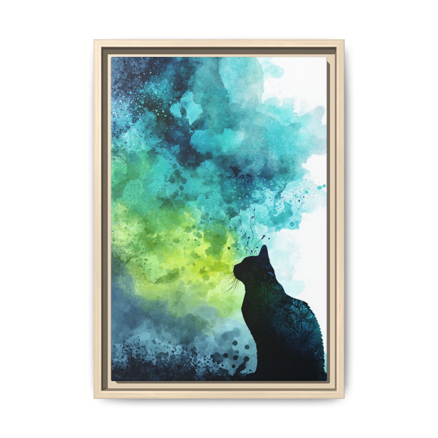 Whimsical Cat Silhouette Watercolor Artwork