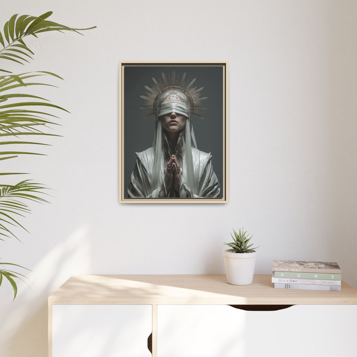 Ethereal Blindfolded Saint Art | Spiritual Home Decor