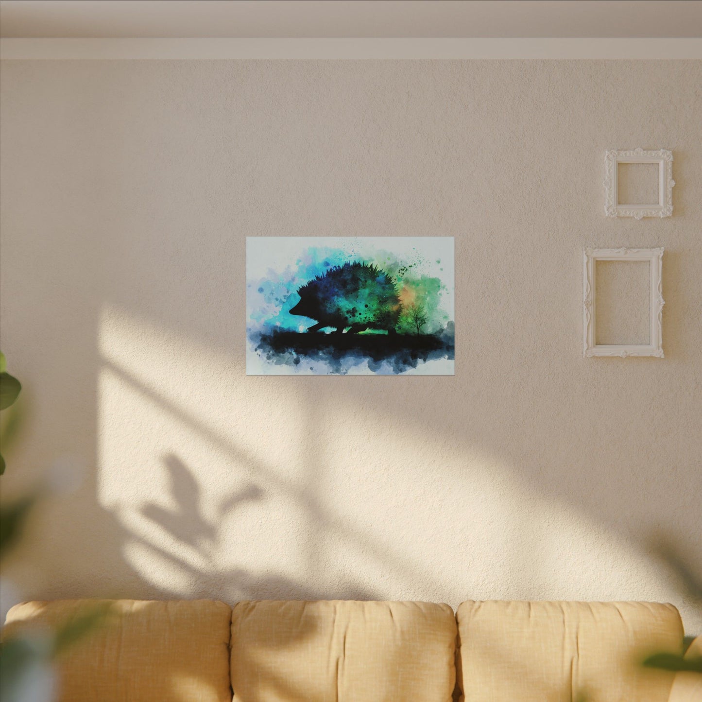 Hedgehog Silhouette Watercolor Art | Nature-Inspired Home Decor