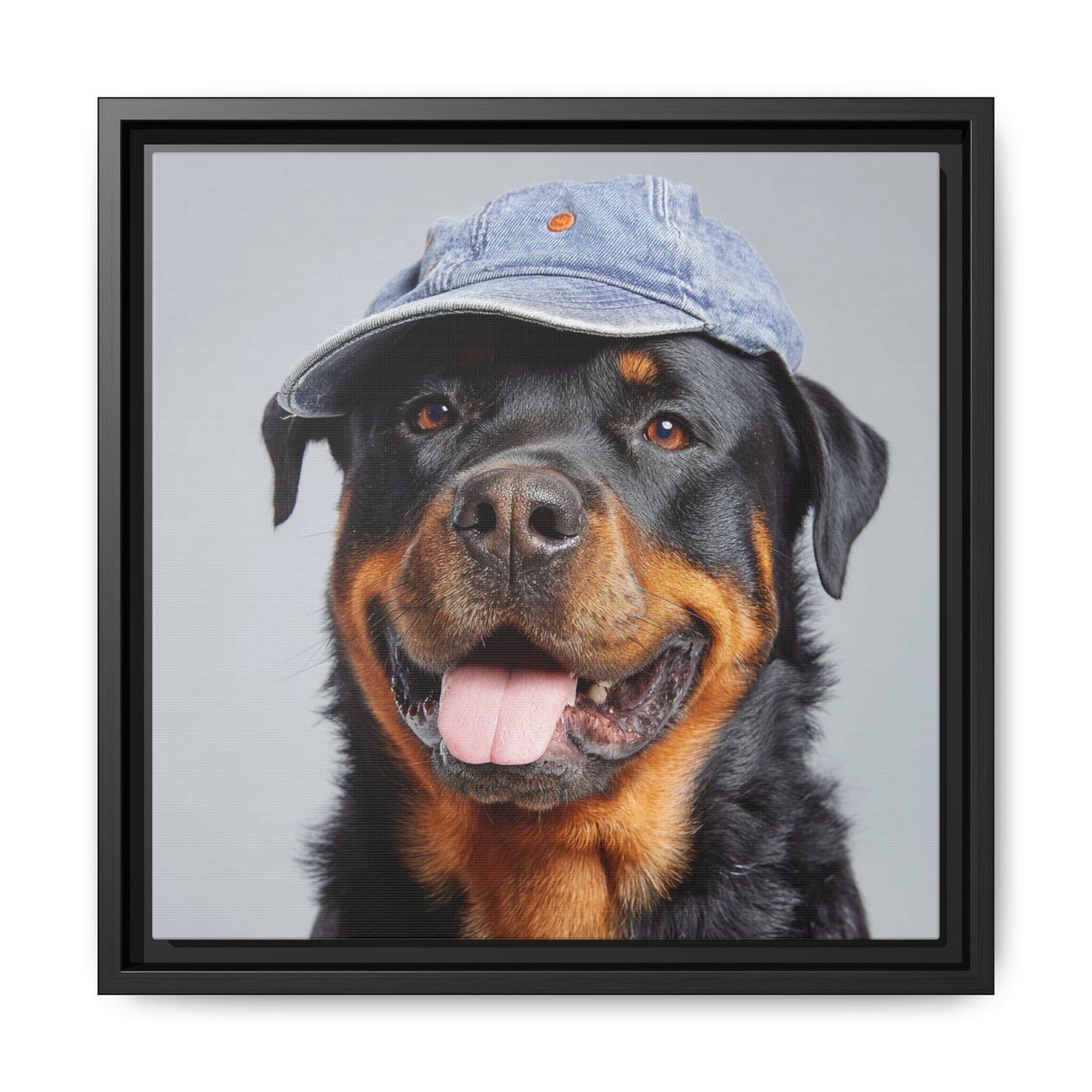 Playful Rottweiler Portrait | Dog Art in Denim Cap