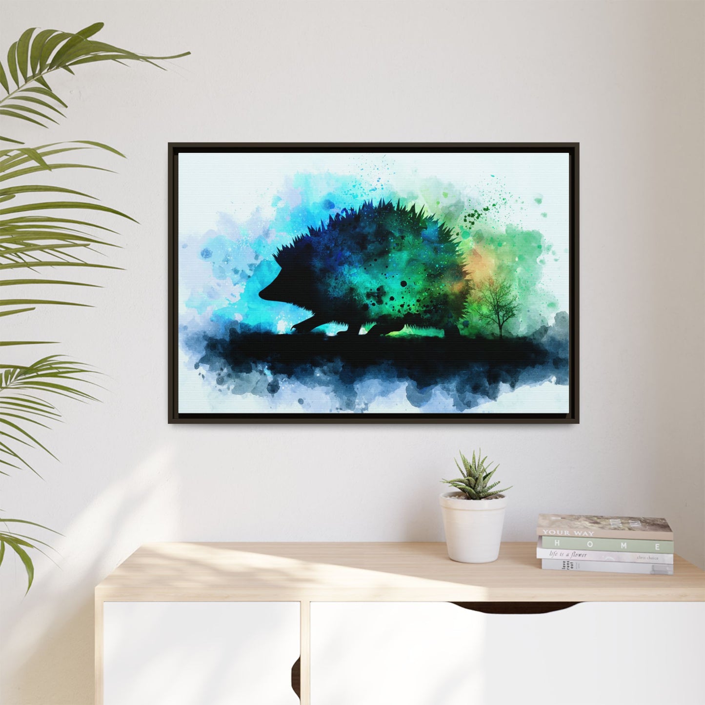 Hedgehog Silhouette Watercolor Art | Nature-Inspired Home Decor