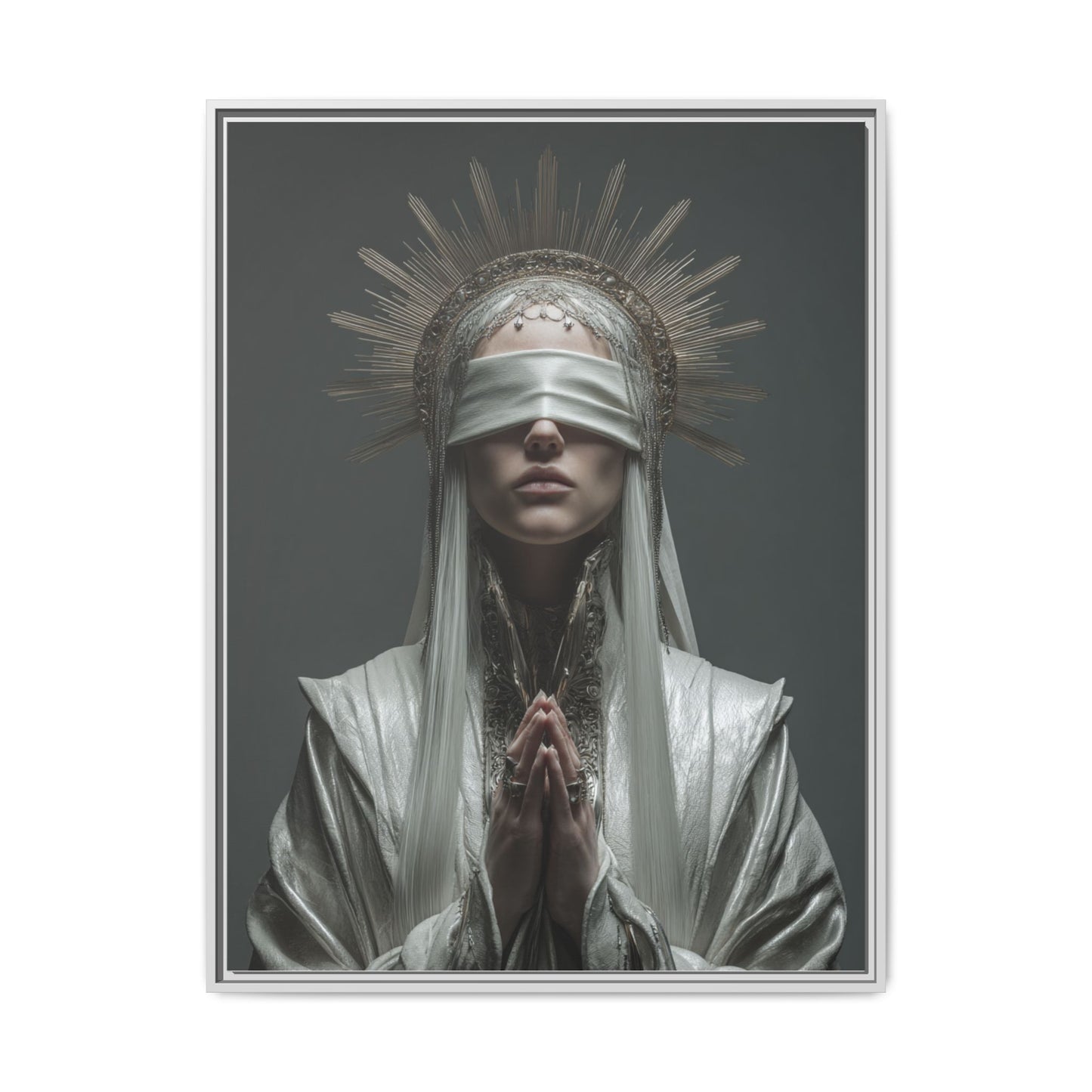 Ethereal Blindfolded Saint Art | Spiritual Home Decor