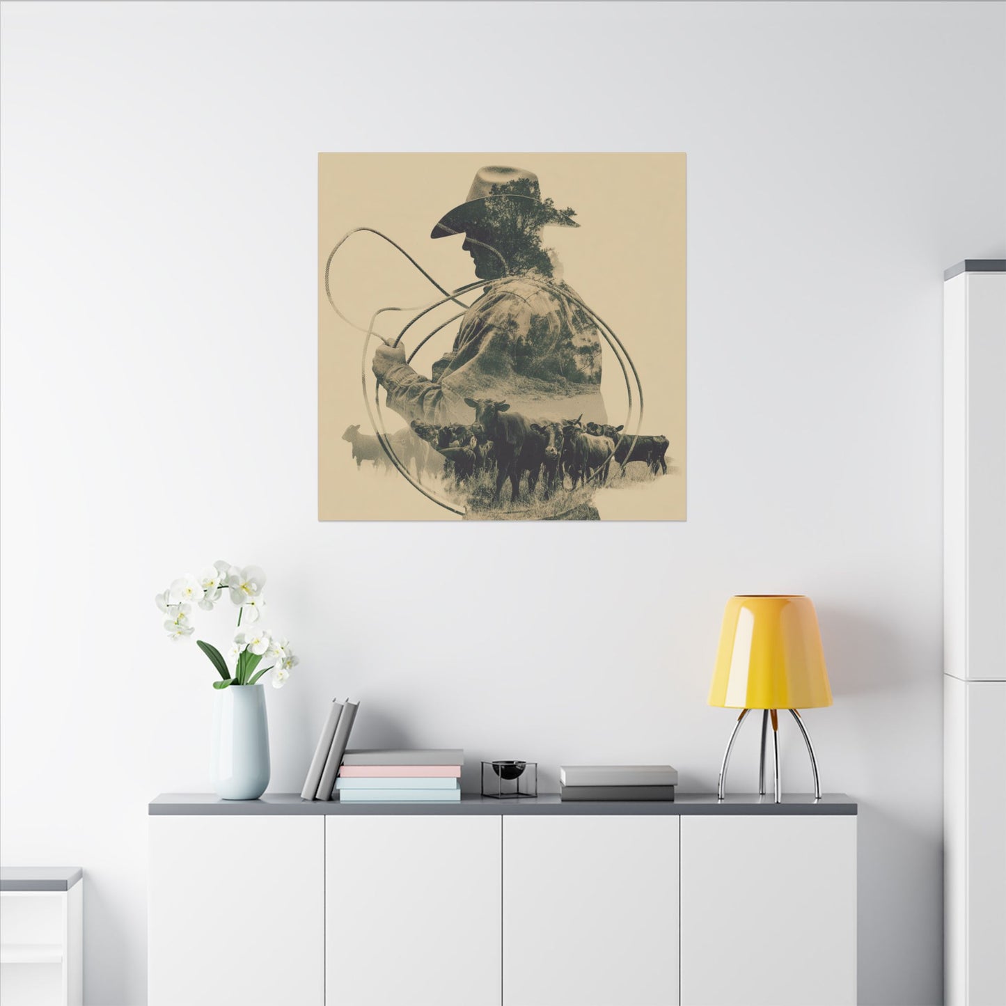 Lone Cowboy Silhouette Art - Vintage Western Charm