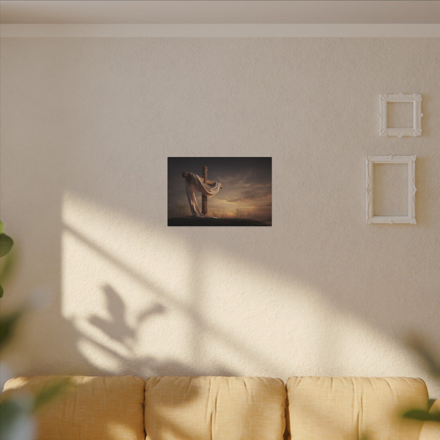 Rustic Cross Wall Art with Draped Fabric | Inspirational Decor
