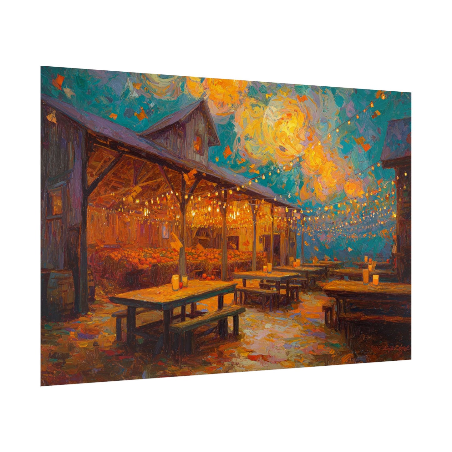 Autumn Festival Night Scene - Colorful Impressionist Art