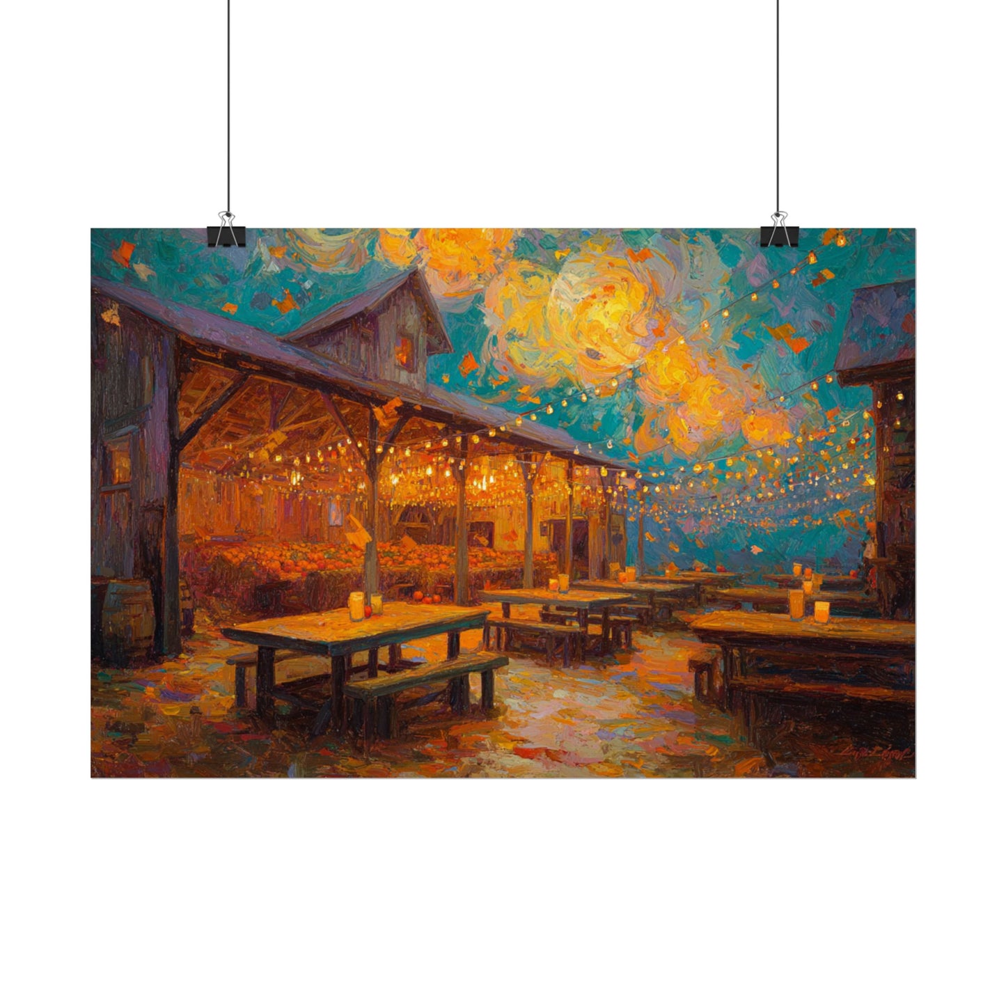 Autumn Festival Night Scene - Colorful Impressionist Art
