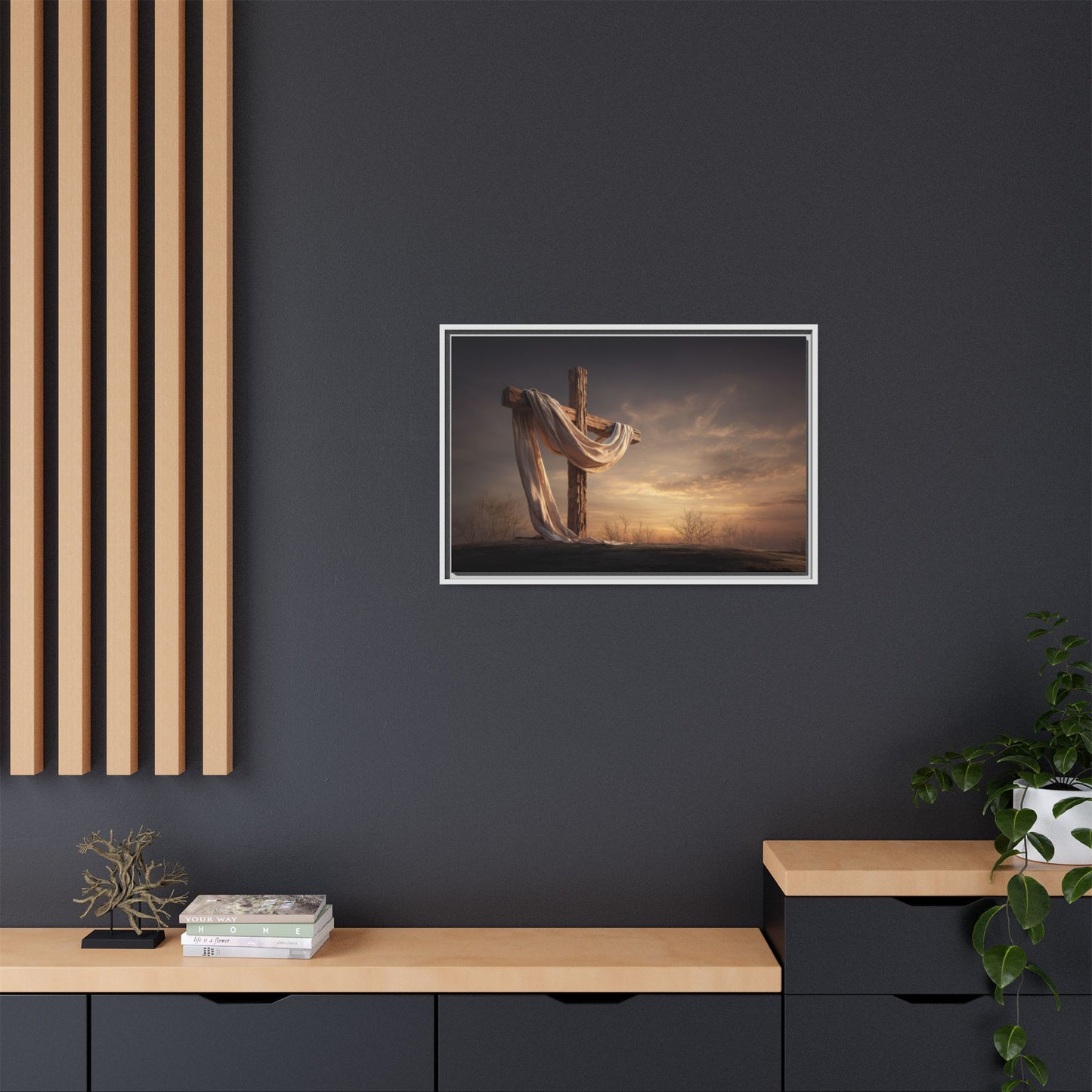 Rustic Cross Wall Art with Draped Fabric | Inspirational Decor