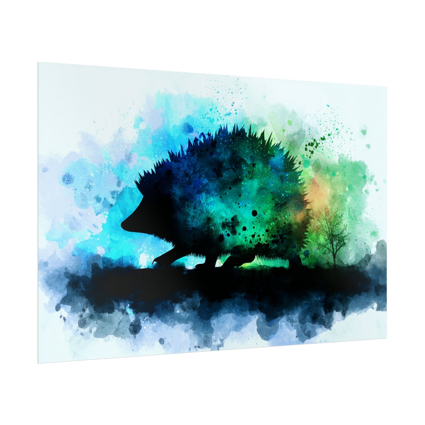 Hedgehog Silhouette Watercolor Art | Nature-Inspired Home Decor