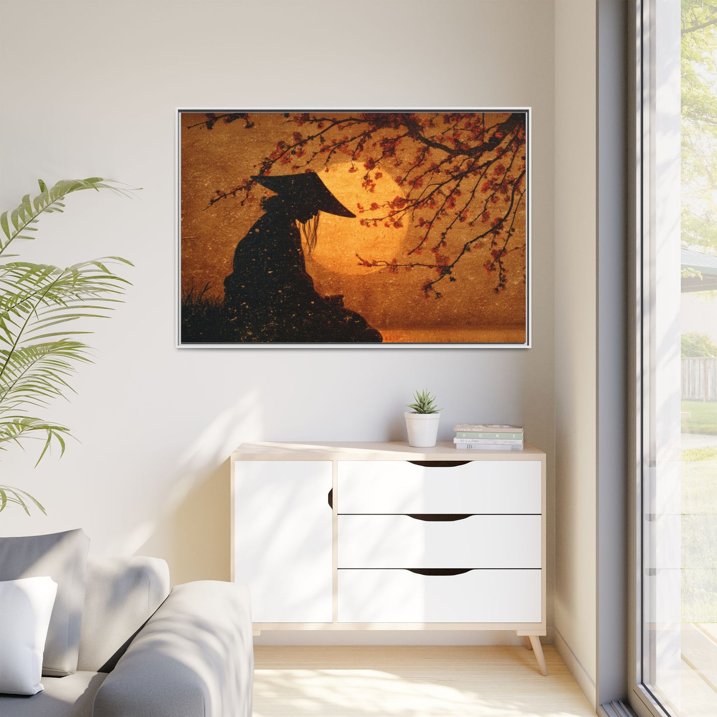 Serene Silhouette of Contemplation | Asian-Inspired Artwork