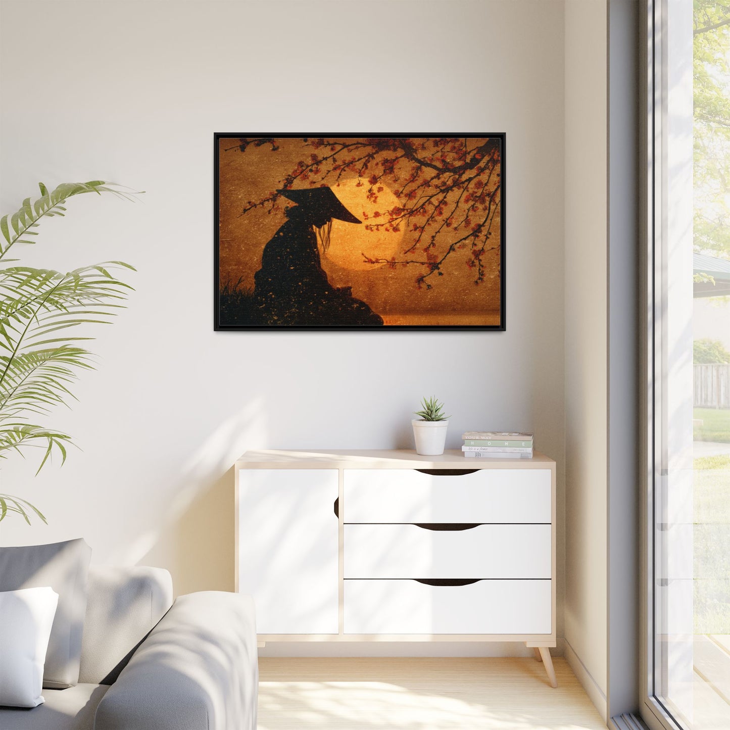 Serene Silhouette of Contemplation | Asian-Inspired Artwork