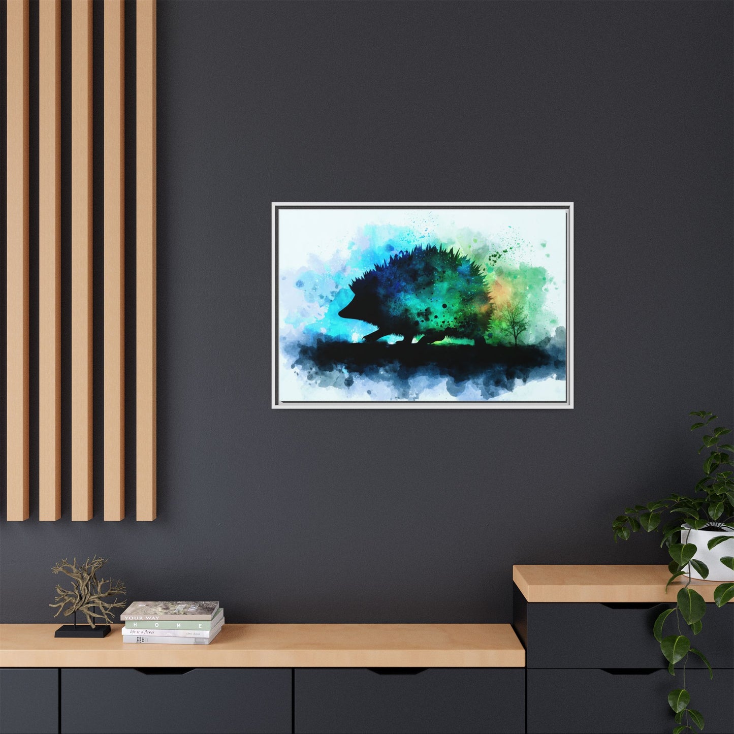 Hedgehog Silhouette Watercolor Art | Nature-Inspired Home Decor