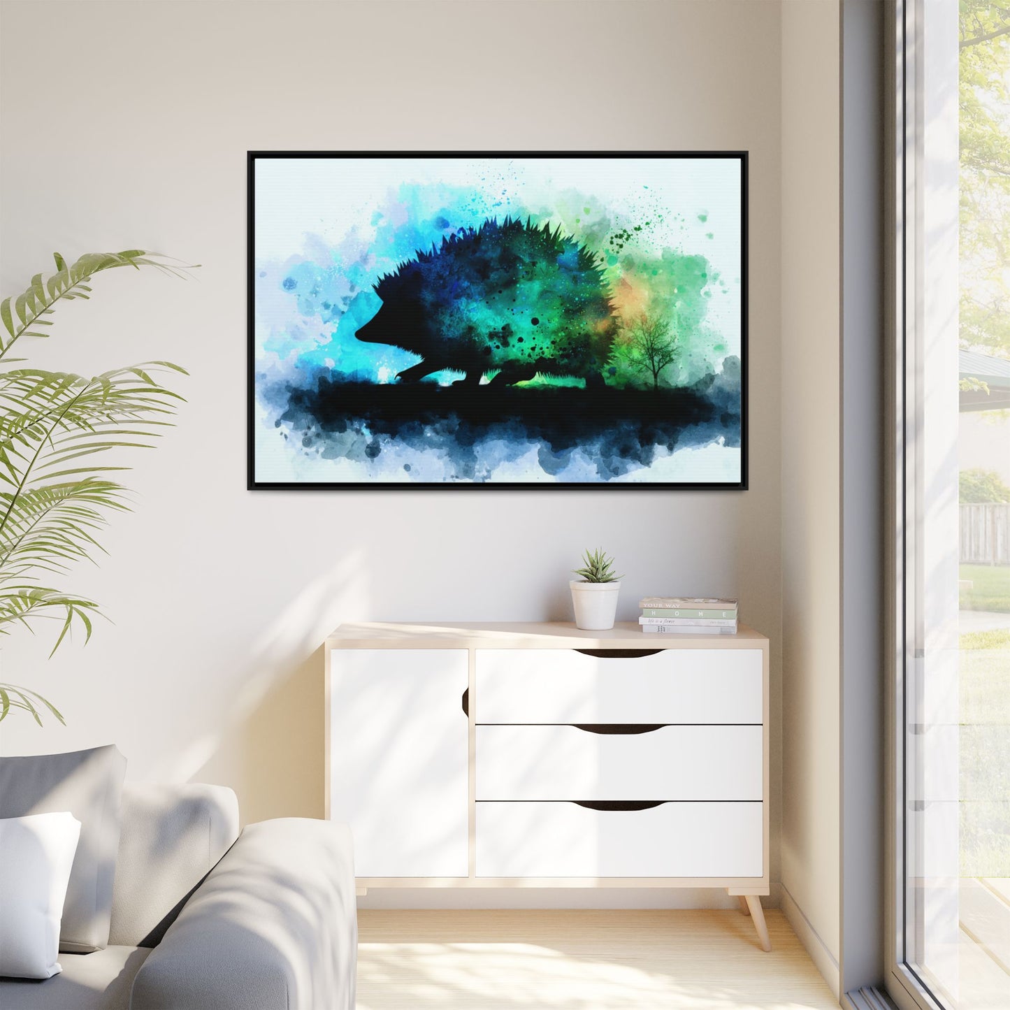 Hedgehog Silhouette Watercolor Art | Nature-Inspired Home Decor