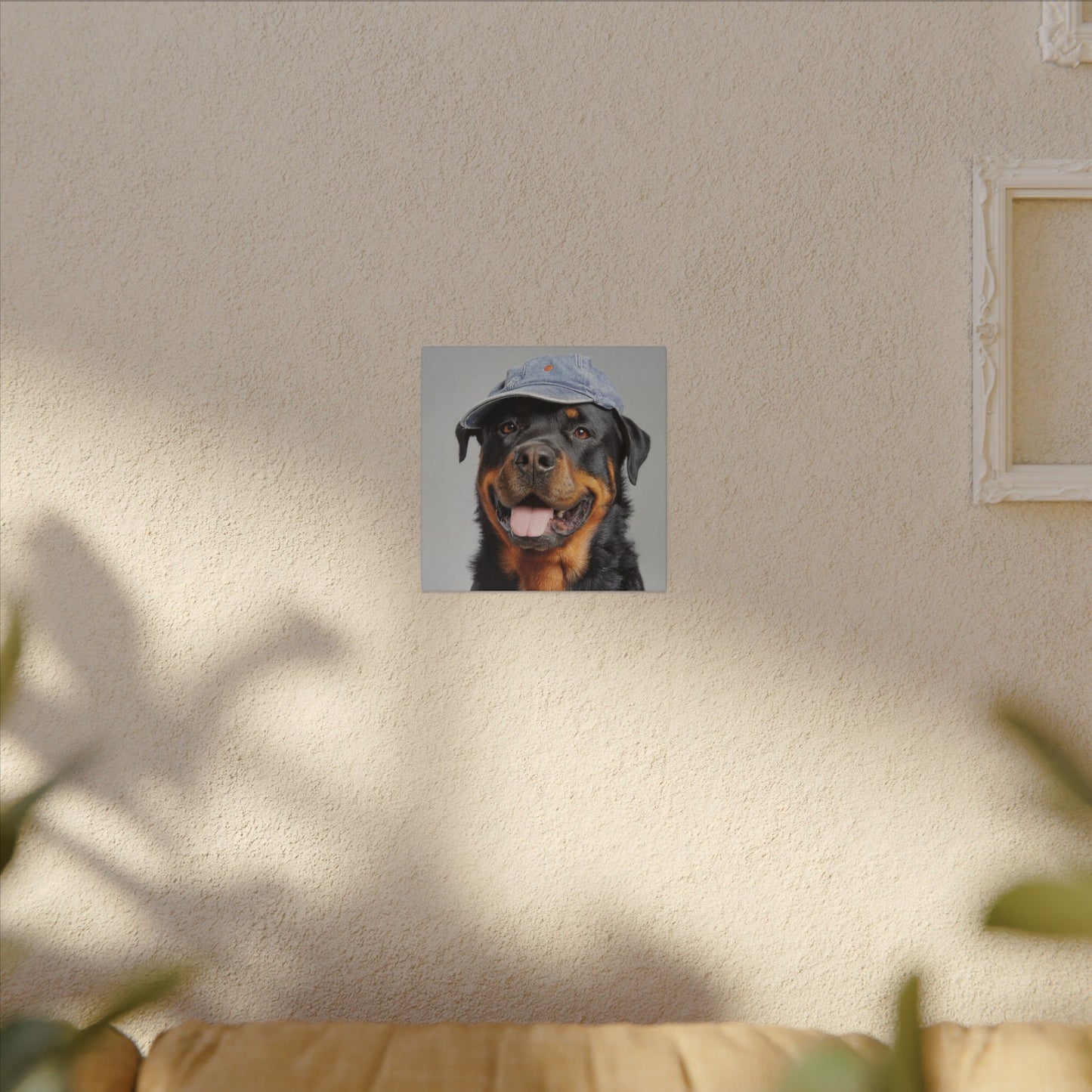 Whimsical Rottweiler Art - Denim Hat Dog Portrait