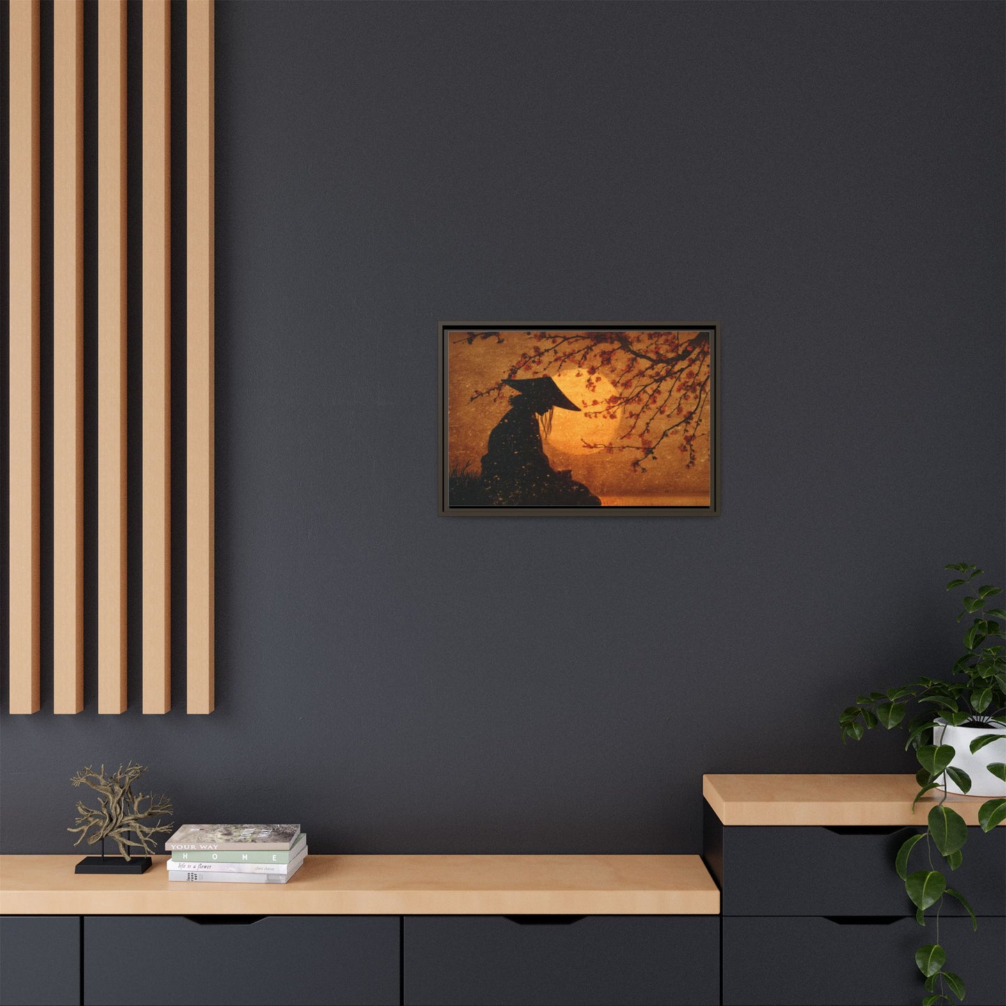Serene Silhouette of Contemplation | Asian-Inspired Artwork