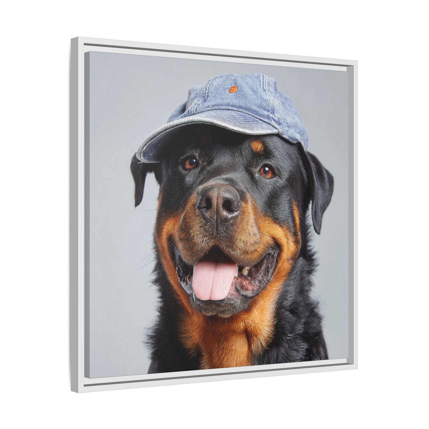 Playful Rottweiler Portrait | Dog Art in Denim Cap