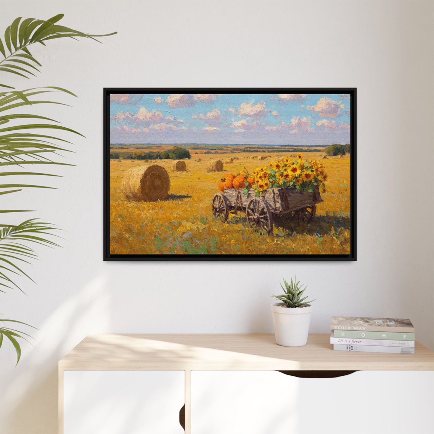 Sunflower Harvest Wagon Decor | Rustic Farm Art for Home