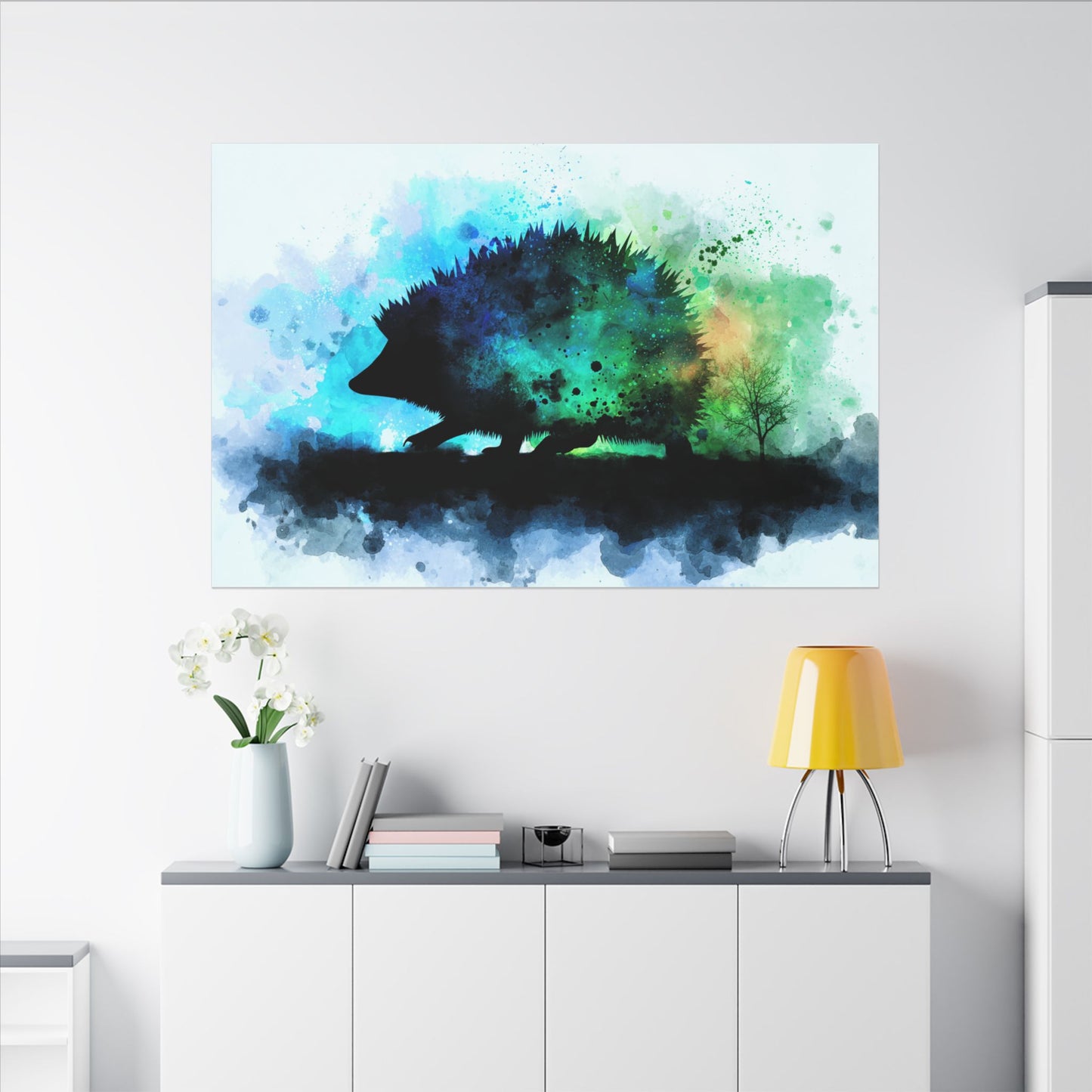 Hedgehog Silhouette Watercolor Art | Nature-Inspired Home Decor