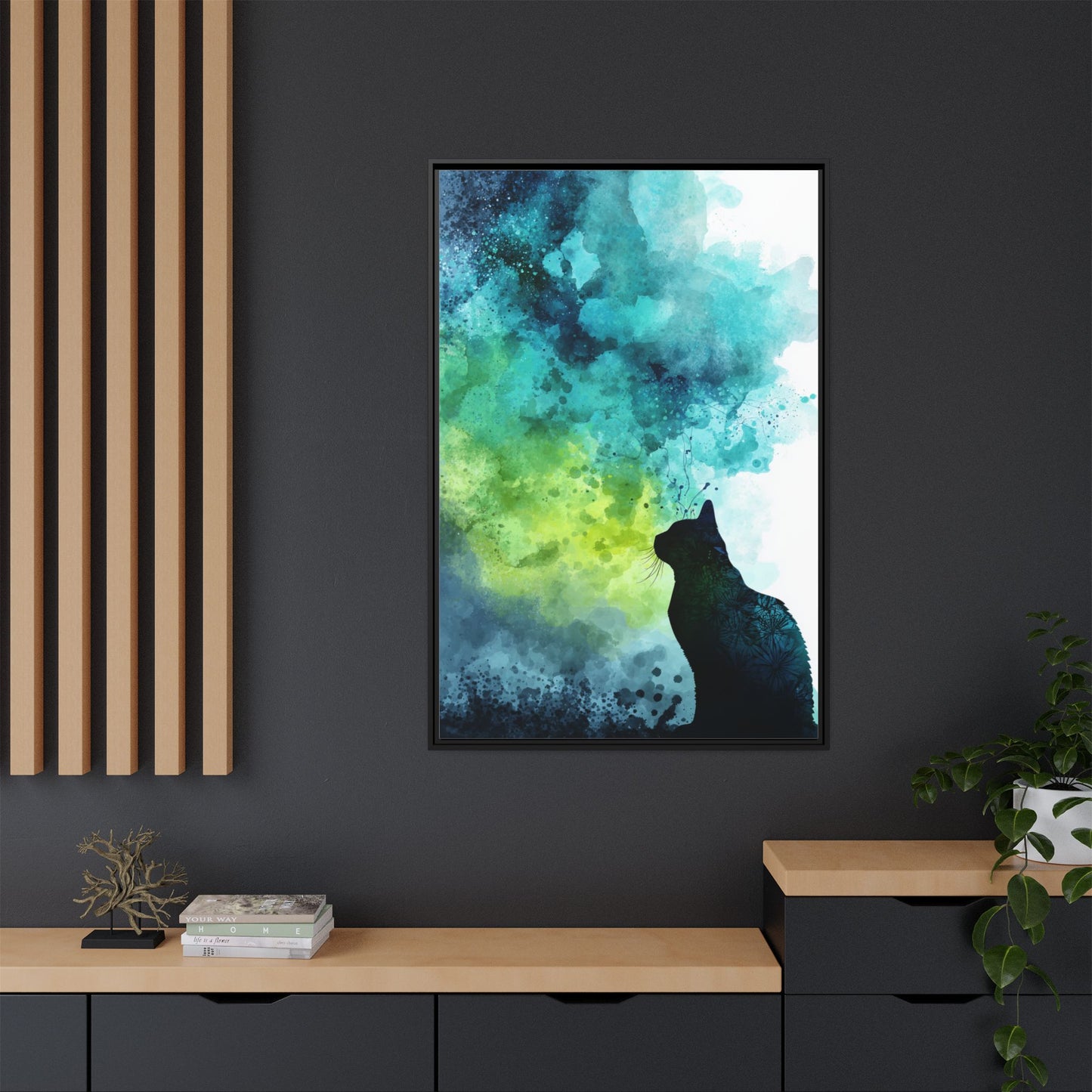 Whimsical Cat Silhouette Watercolor Artwork