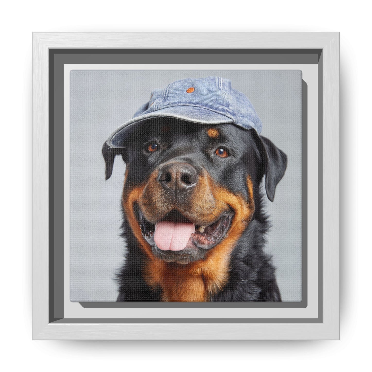 Playful Rottweiler Portrait | Dog Art in Denim Cap