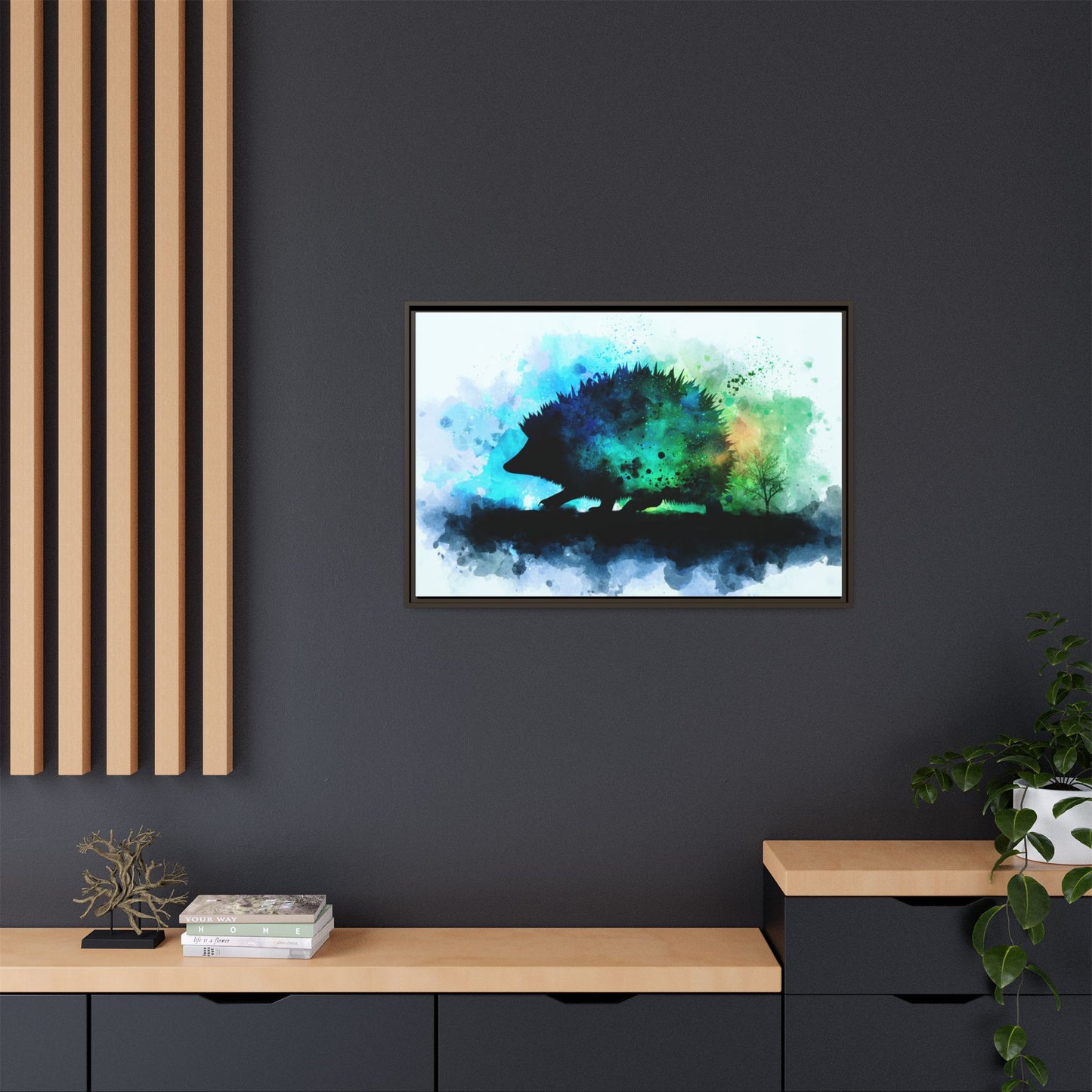 Hedgehog Silhouette Watercolor Art | Nature-Inspired Home Decor