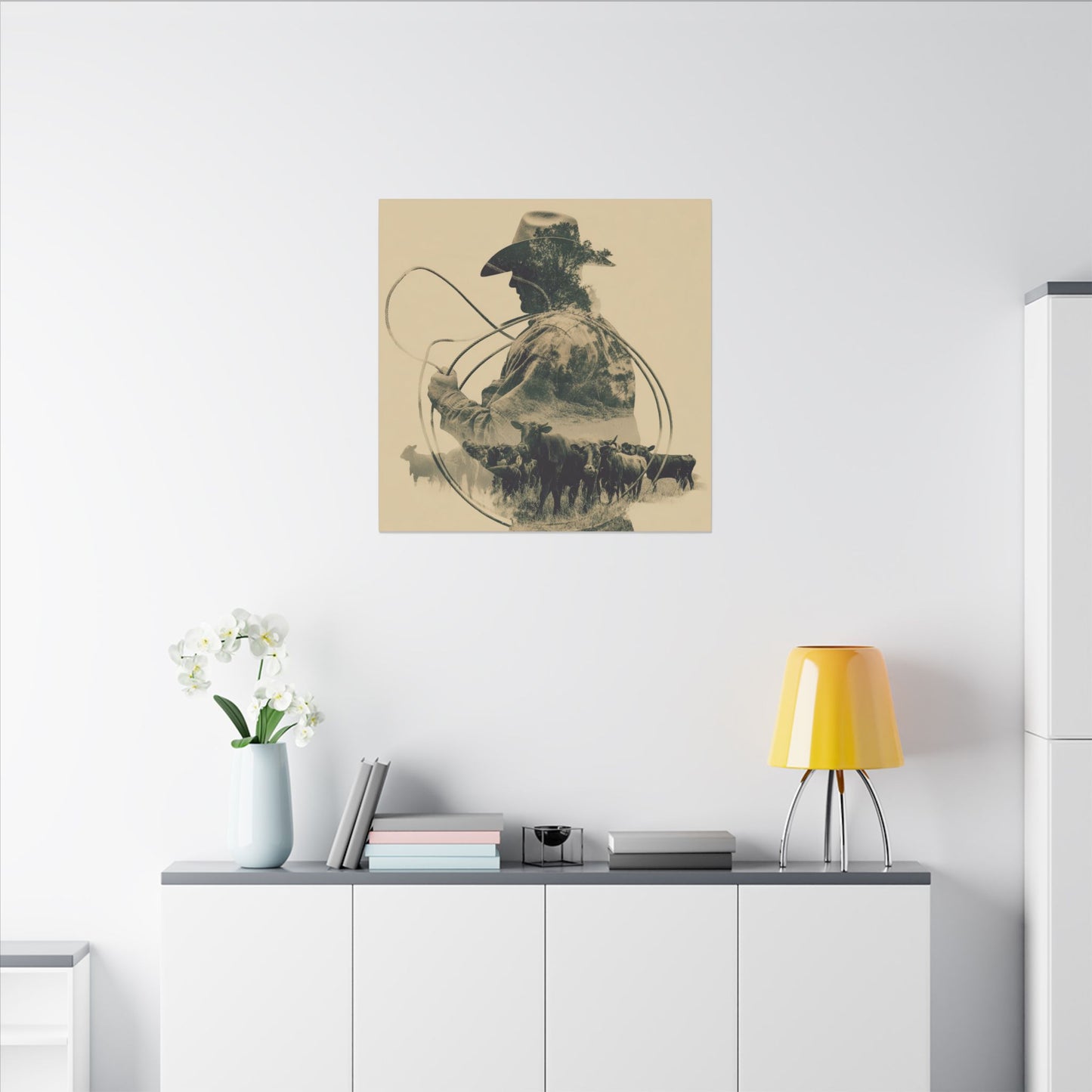 Lone Cowboy Silhouette Art - Vintage Western Charm